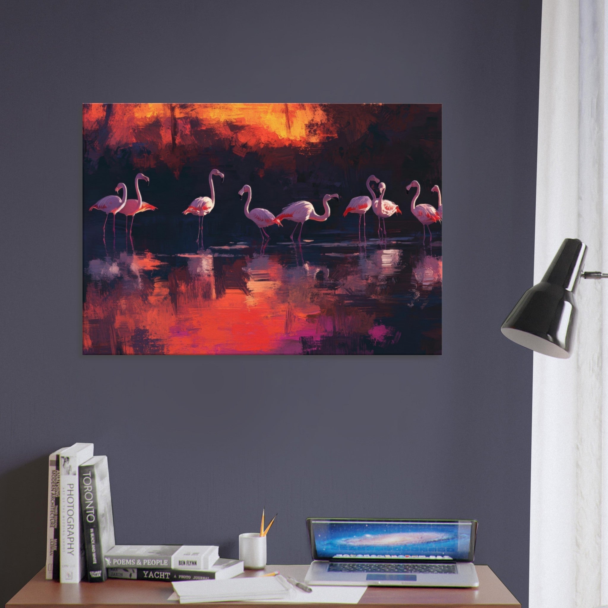 Canvas Landscape - Surreal Flamingo Lake at Sunset Graceful flaming - Shop Ai Art WebShop - Digital Art online Store