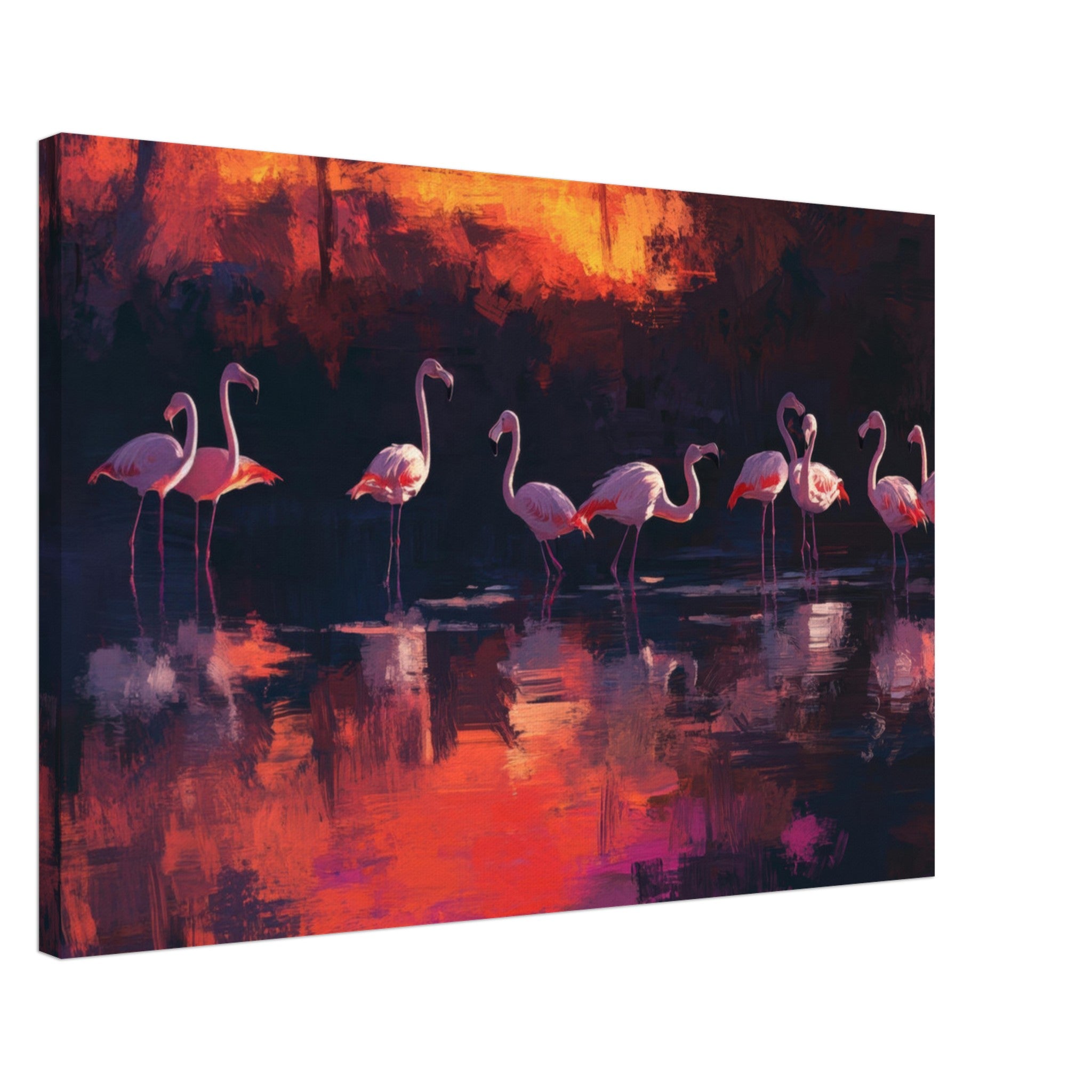Canvas Landscape - Surreal Flamingo Lake at Sunset Graceful flaming - Shop Ai Art WebShop - Digital Art online Store