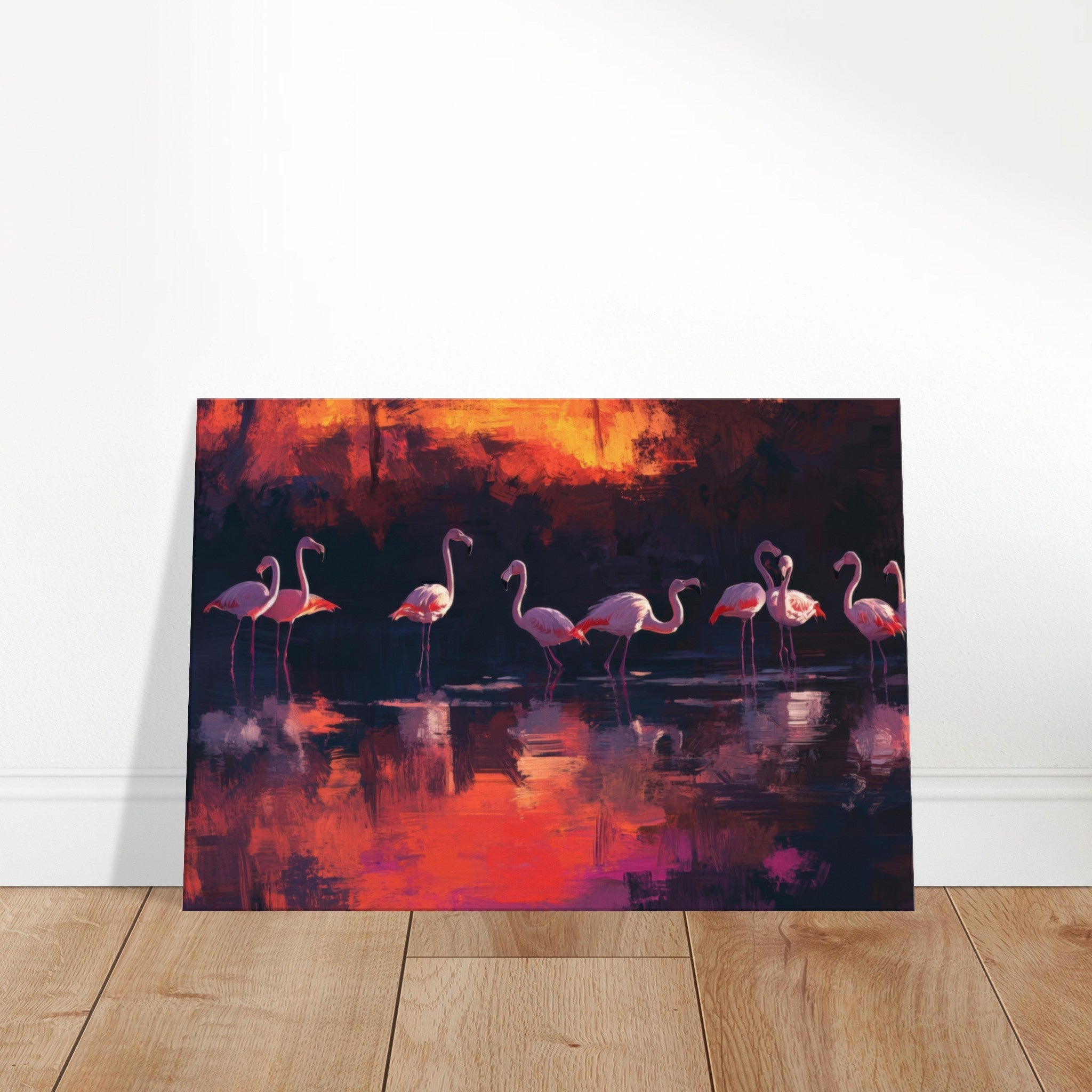 Canvas Landscape - Surreal Flamingo Lake at Sunset Graceful flaming - Shop Ai Art WebShop - Digital Art online Store