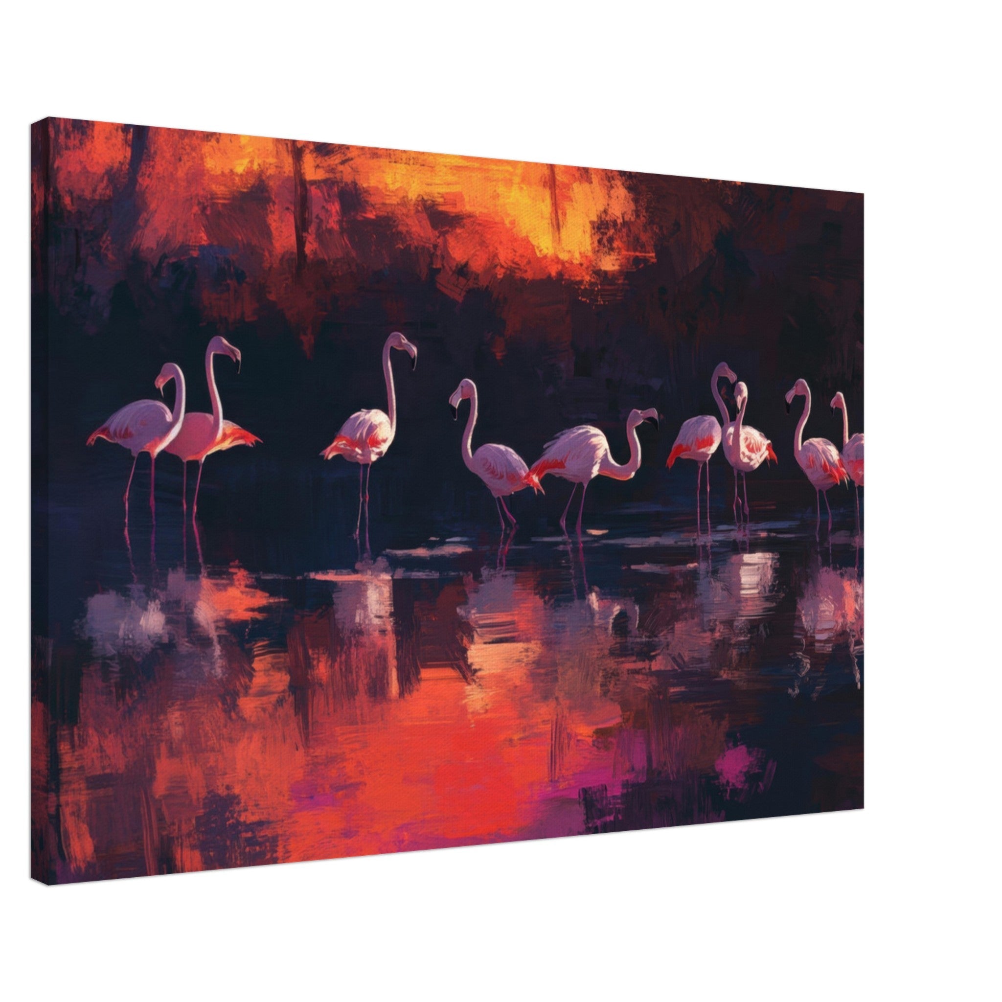 Canvas Landscape - Surreal Flamingo Lake at Sunset Graceful flaming - Shop Ai Art WebShop - Digital Art online Store