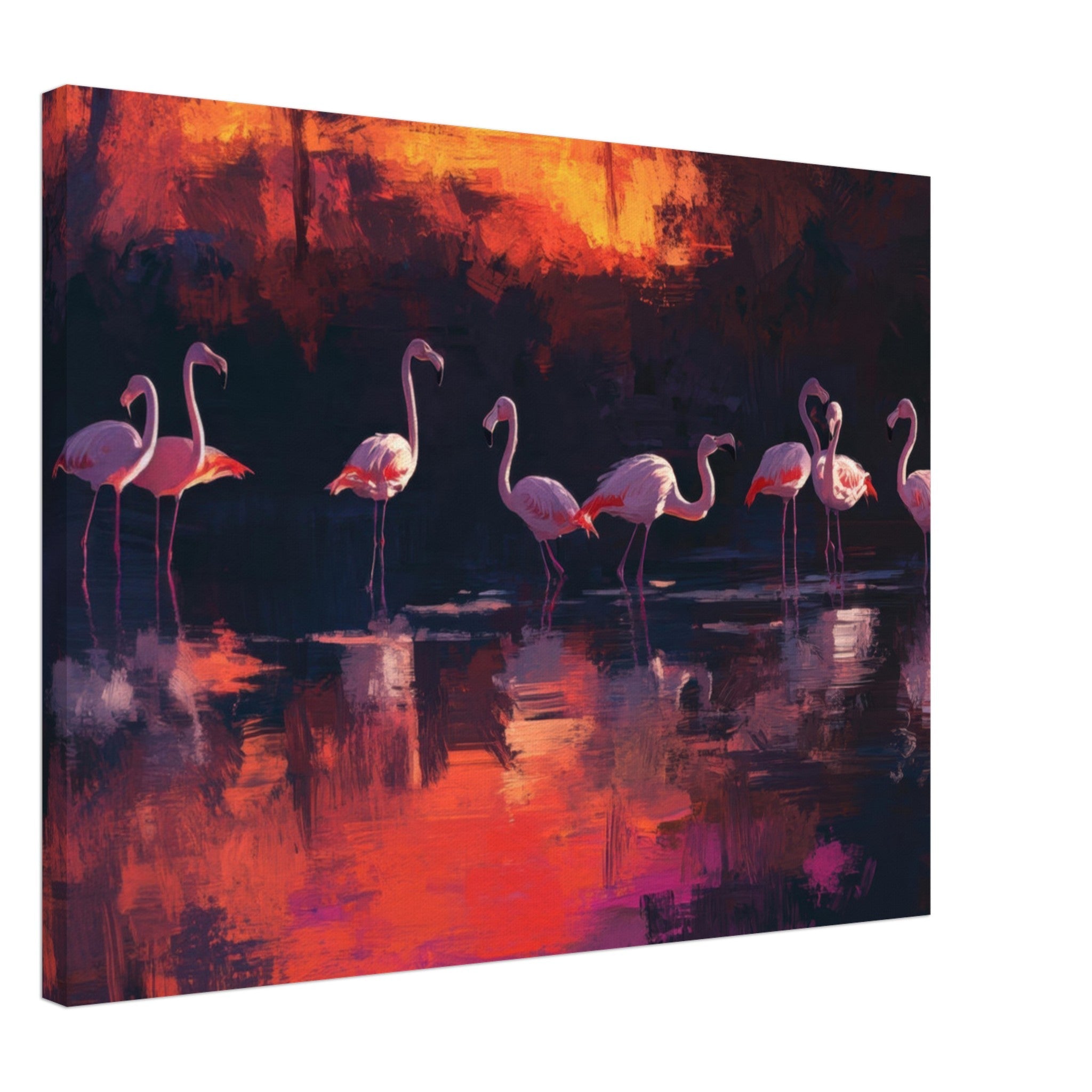 Canvas Landscape - Surreal Flamingo Lake at Sunset Graceful flaming - Shop Ai Art WebShop - Digital Art online Store