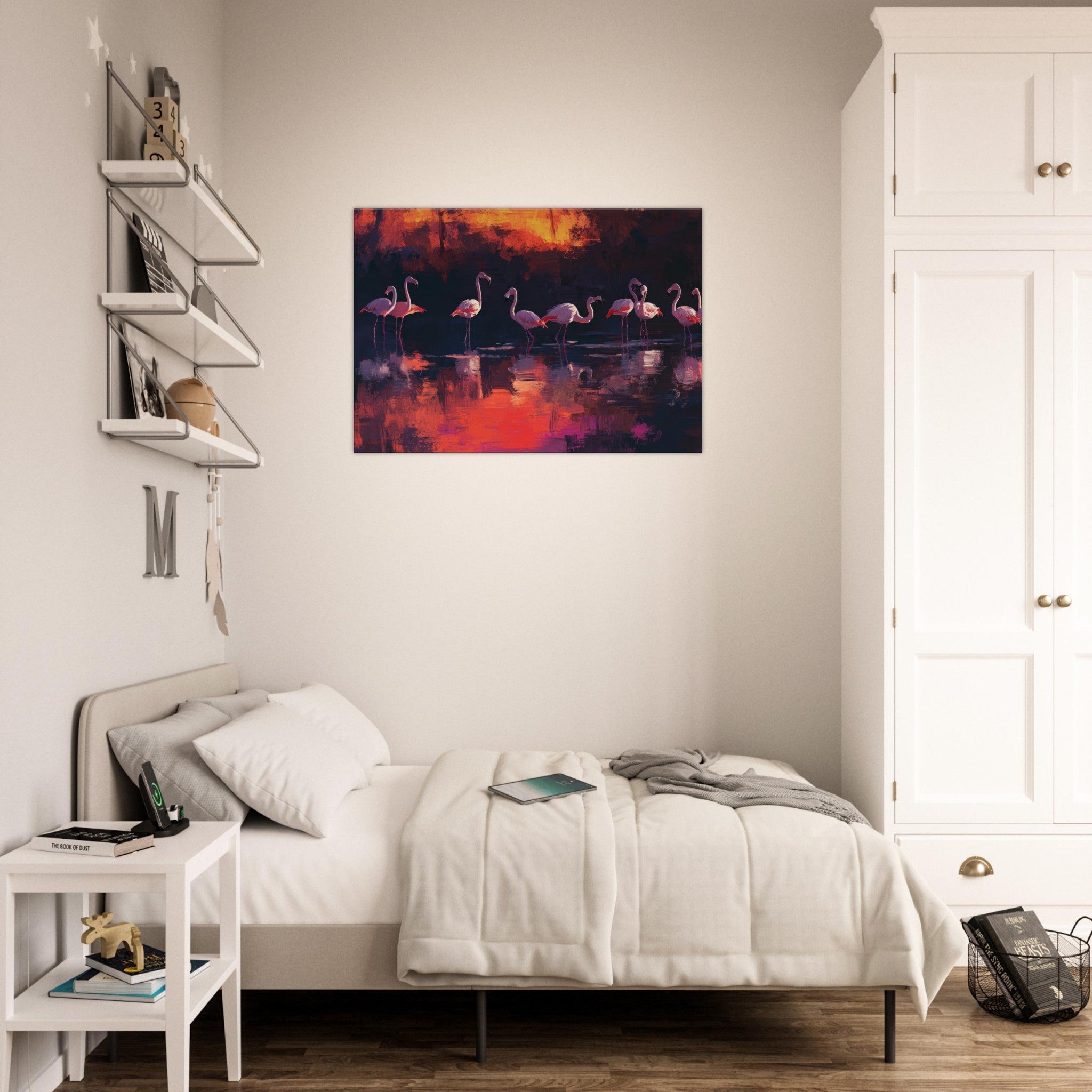 Canvas Landscape - Surreal Flamingo Lake at Sunset Graceful flaming - Shop Ai Art WebShop - Digital Art online Store