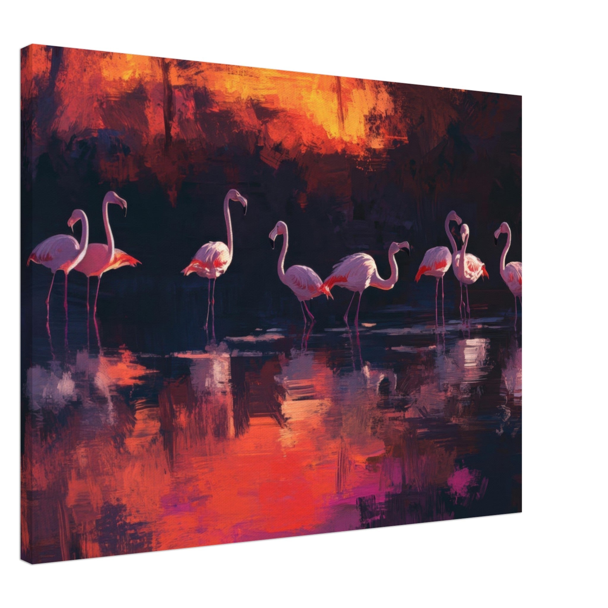 Canvas Landscape - Surreal Flamingo Lake at Sunset Graceful flaming - Shop Ai Art WebShop - Digital Art online Store