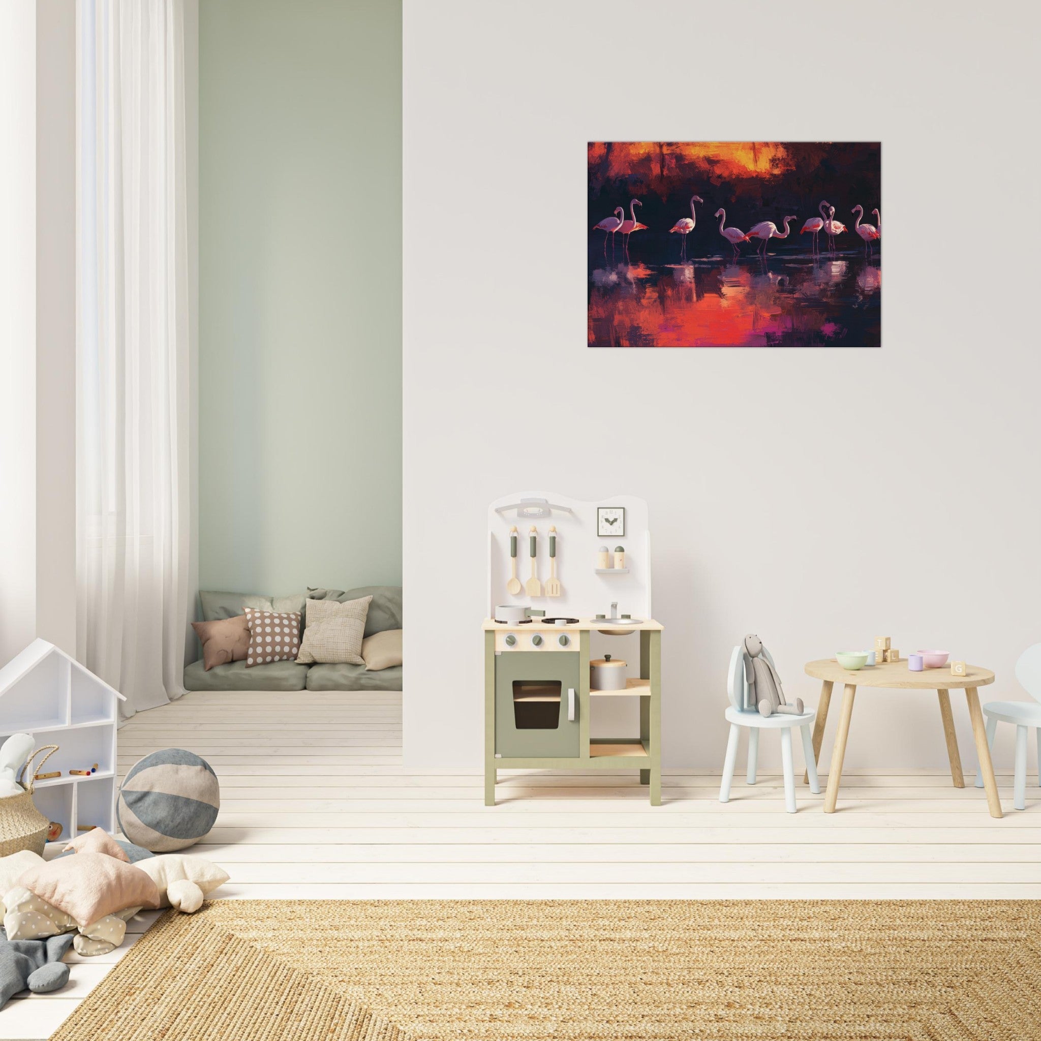 Canvas Landscape - Surreal Flamingo Lake at Sunset Graceful flaming - Shop Ai Art WebShop - Digital Art online Store