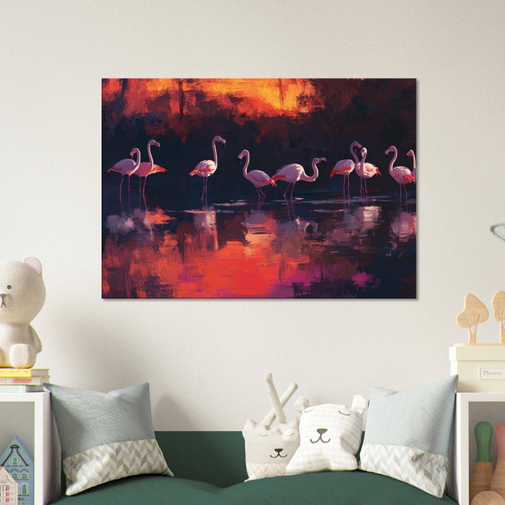 Canvas Landscape - Surreal Flamingo Lake at Sunset Graceful flaming - Shop Ai Art WebShop - Digital Art online Store