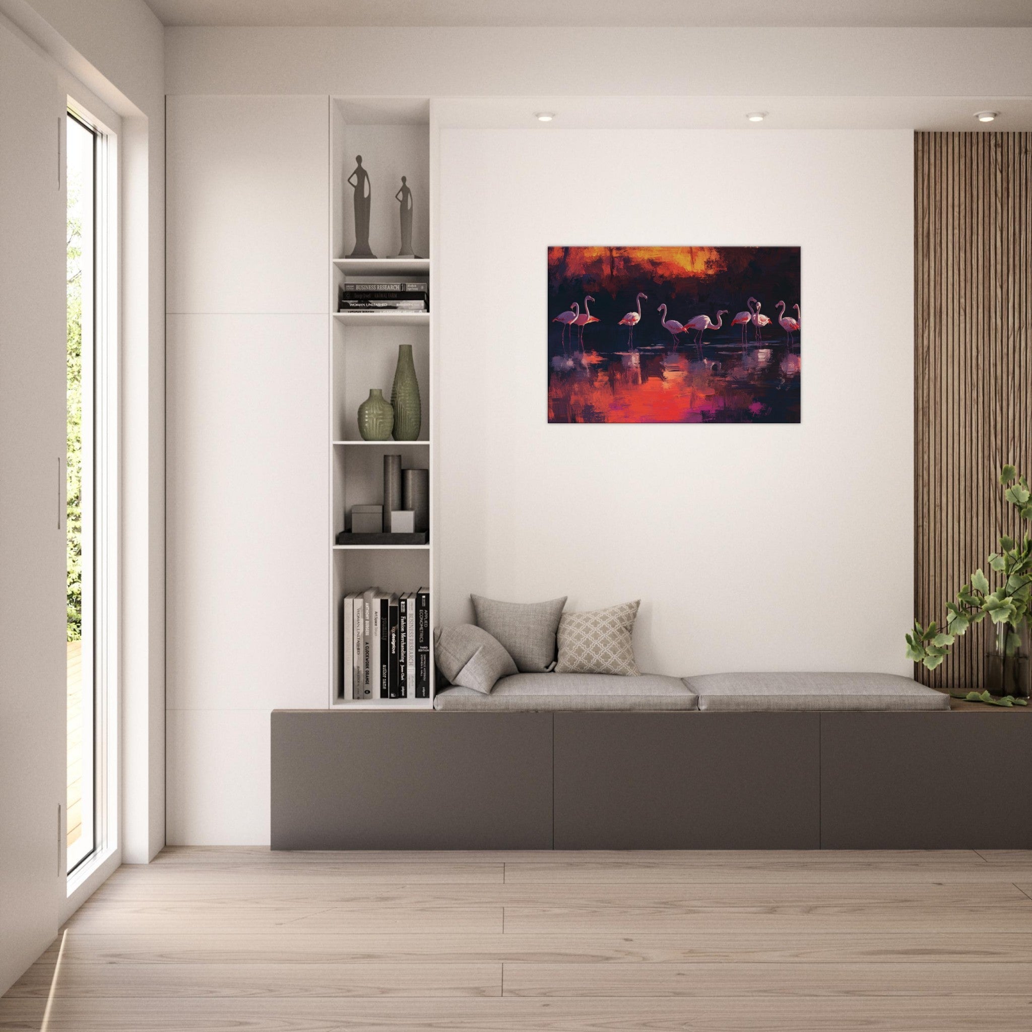 Canvas Landscape - Surreal Flamingo Lake at Sunset Graceful flaming - Shop Ai Art WebShop - Digital Art online Store
