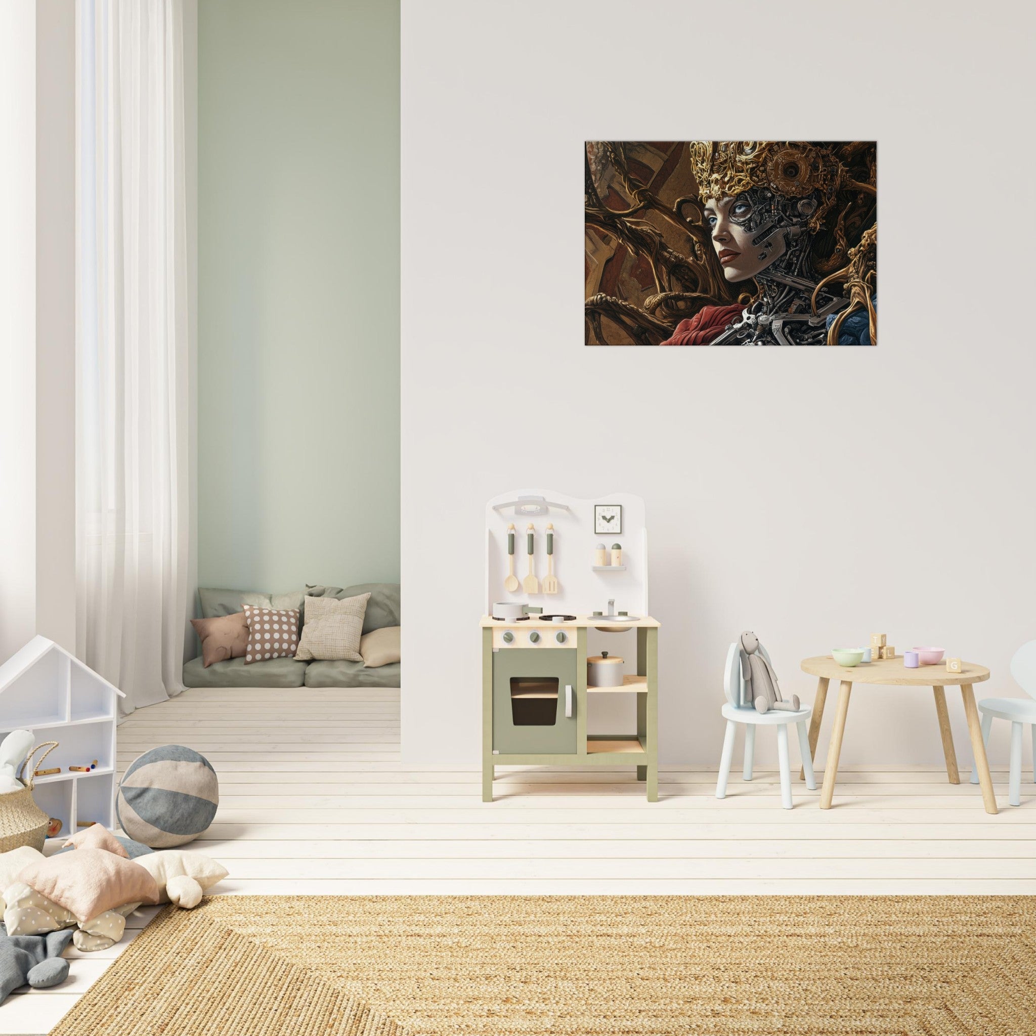 Canvas Landscape - Surrealist Hybrid Queen on a Biomechanical Thrown 3 - Shop Ai Art WebShop - Digital Art online Store