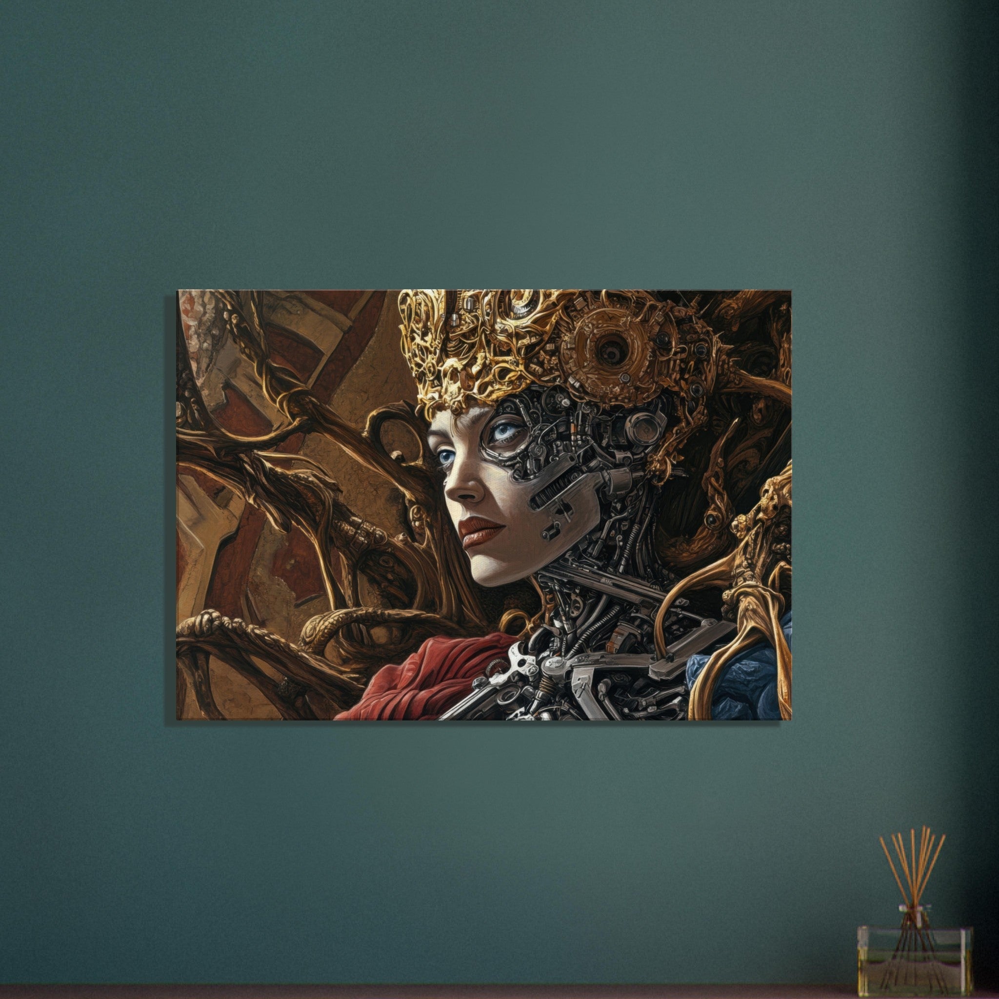 Canvas Landscape - Surrealist Hybrid Queen on a Biomechanical Thrown 3 - Shop Ai Art WebShop - Digital Art online Store