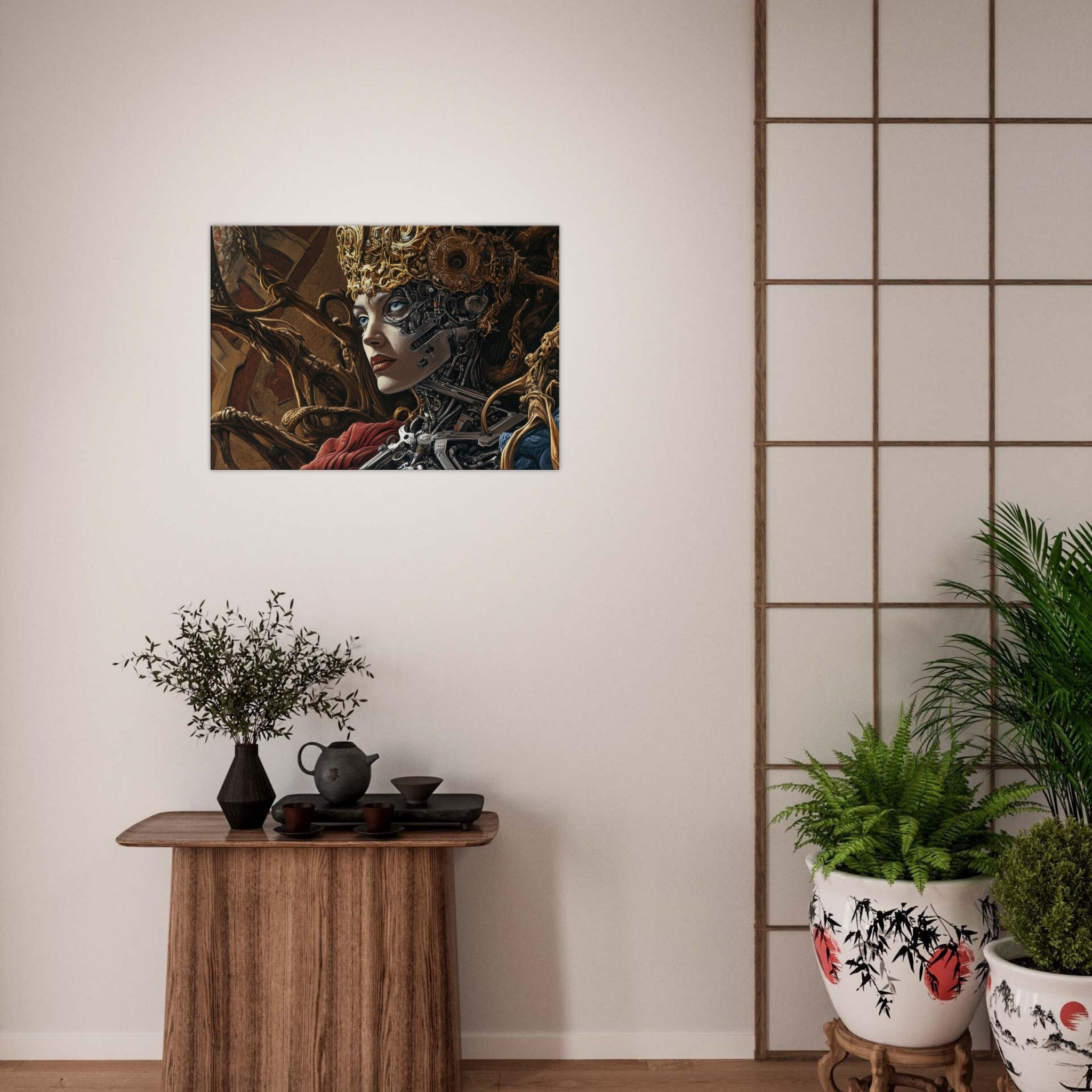 Canvas Landscape - Surrealist Hybrid Queen on a Biomechanical Thrown 3 - Shop Ai Art WebShop - Digital Art online Store