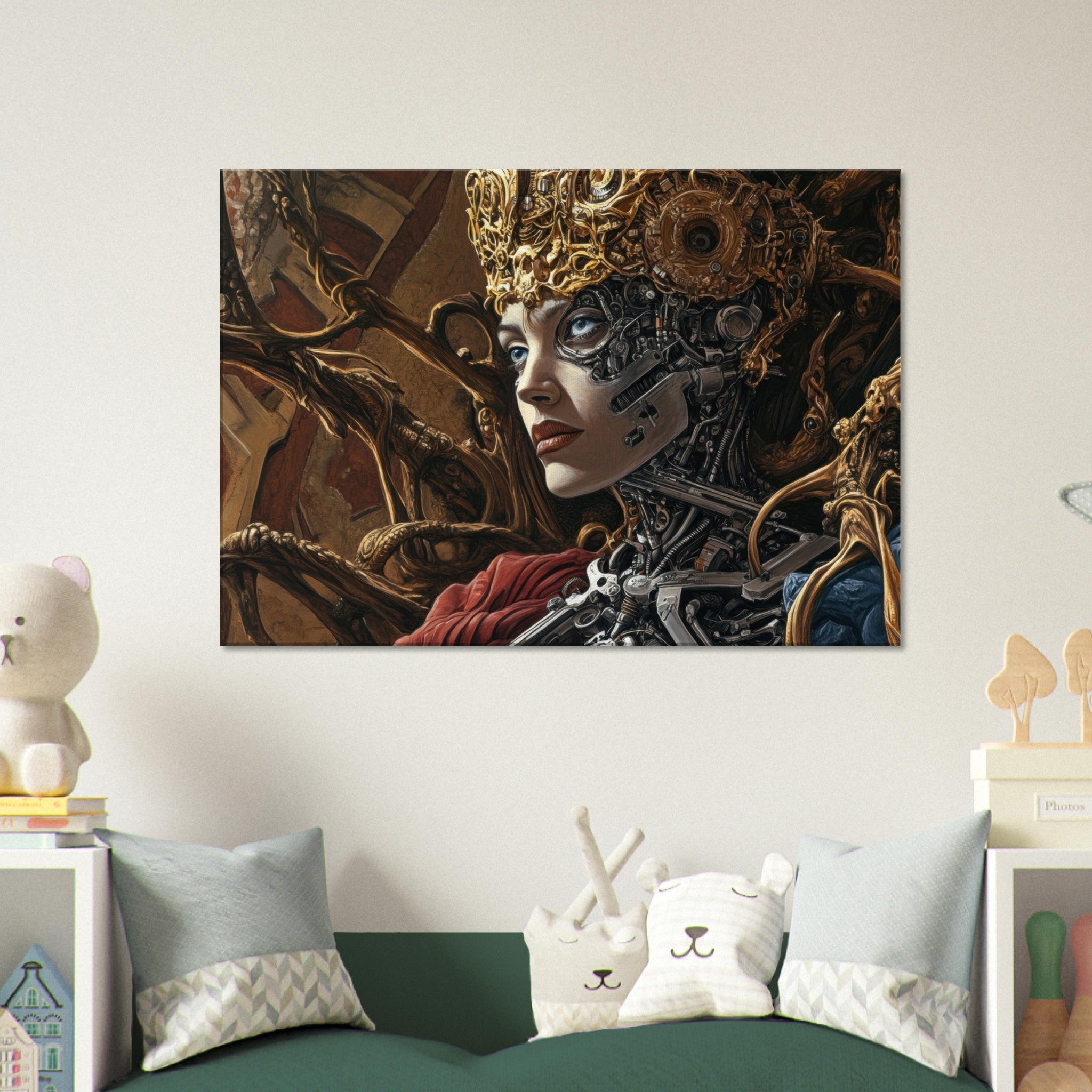 Canvas Landscape - Surrealist Hybrid Queen on a Biomechanical Thrown 3 - Shop Ai Art WebShop - Digital Art online Store