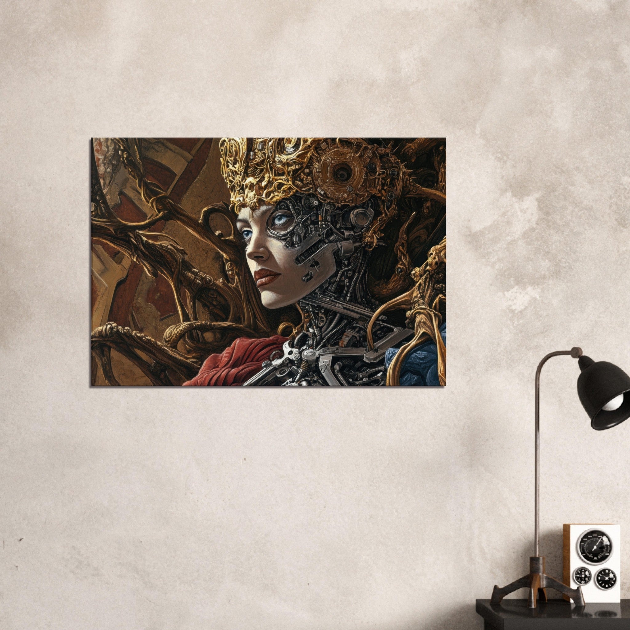 Canvas Landscape - Surrealist Hybrid Queen on a Biomechanical Thrown 3 - Shop Ai Art WebShop - Digital Art online Store