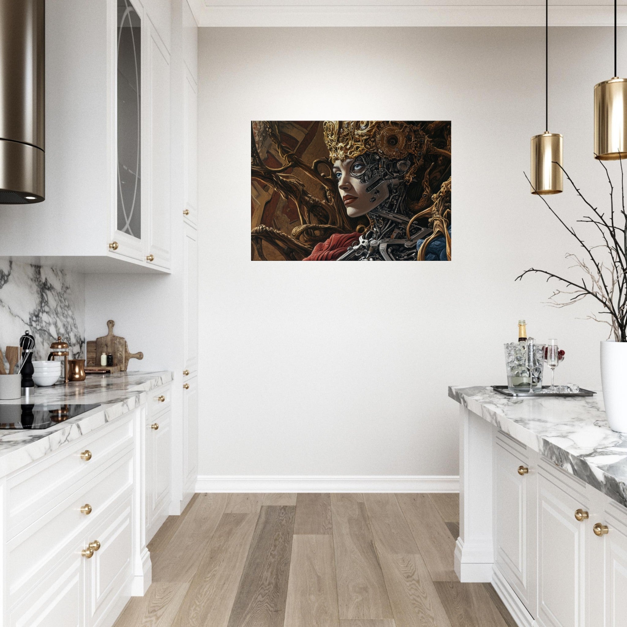 Canvas Landscape - Surrealist Hybrid Queen on a Biomechanical Thrown 3 - Shop Ai Art WebShop - Digital Art online Store