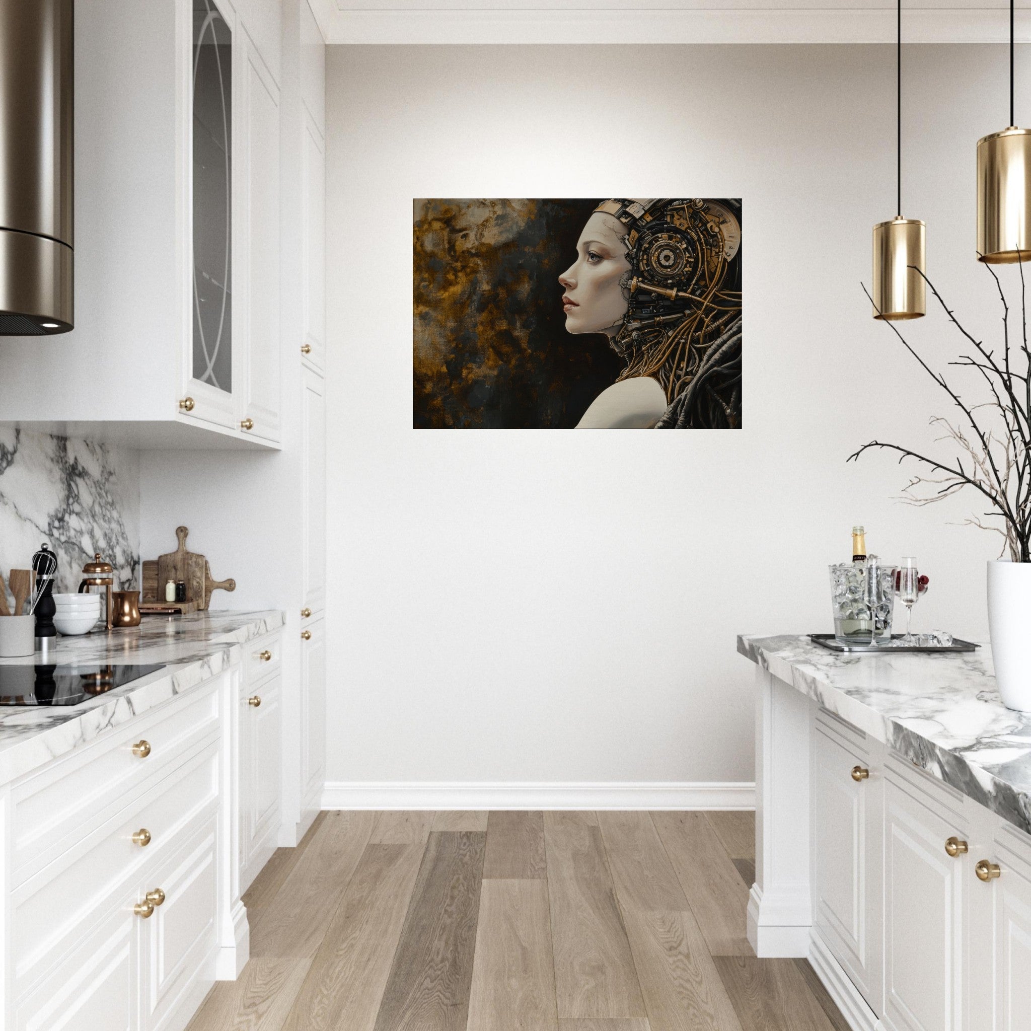 Canvas Landscape - Surrealist Hybrid Queen on a Biomechanical Thrown - Shop Ai Art WebShop - Digital Art online Store
