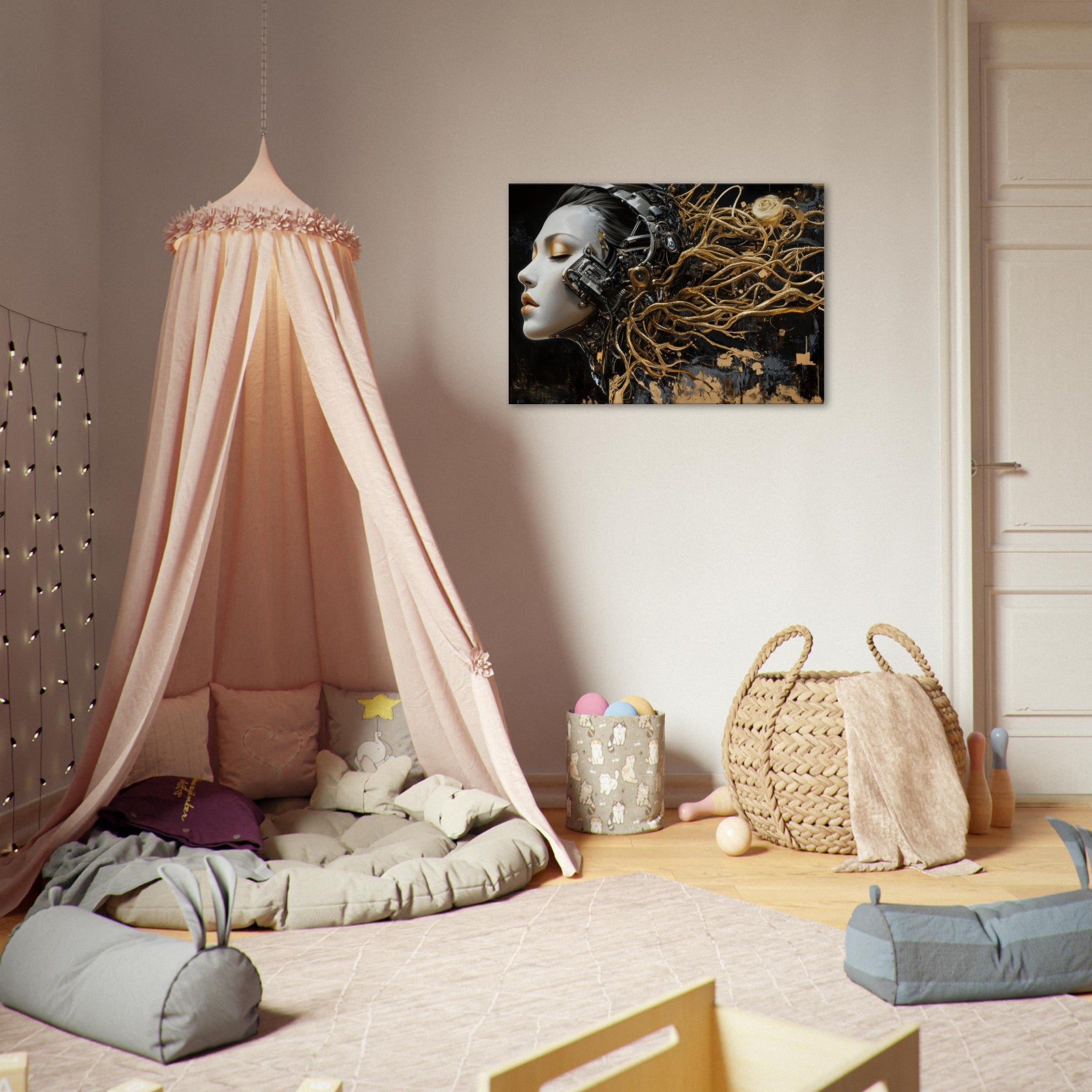 Canvas Landscape - Surrealist Hybrid Queen on a Biomechanical Thrown 5 - Shop Ai Art WebShop - Digital Art online Store