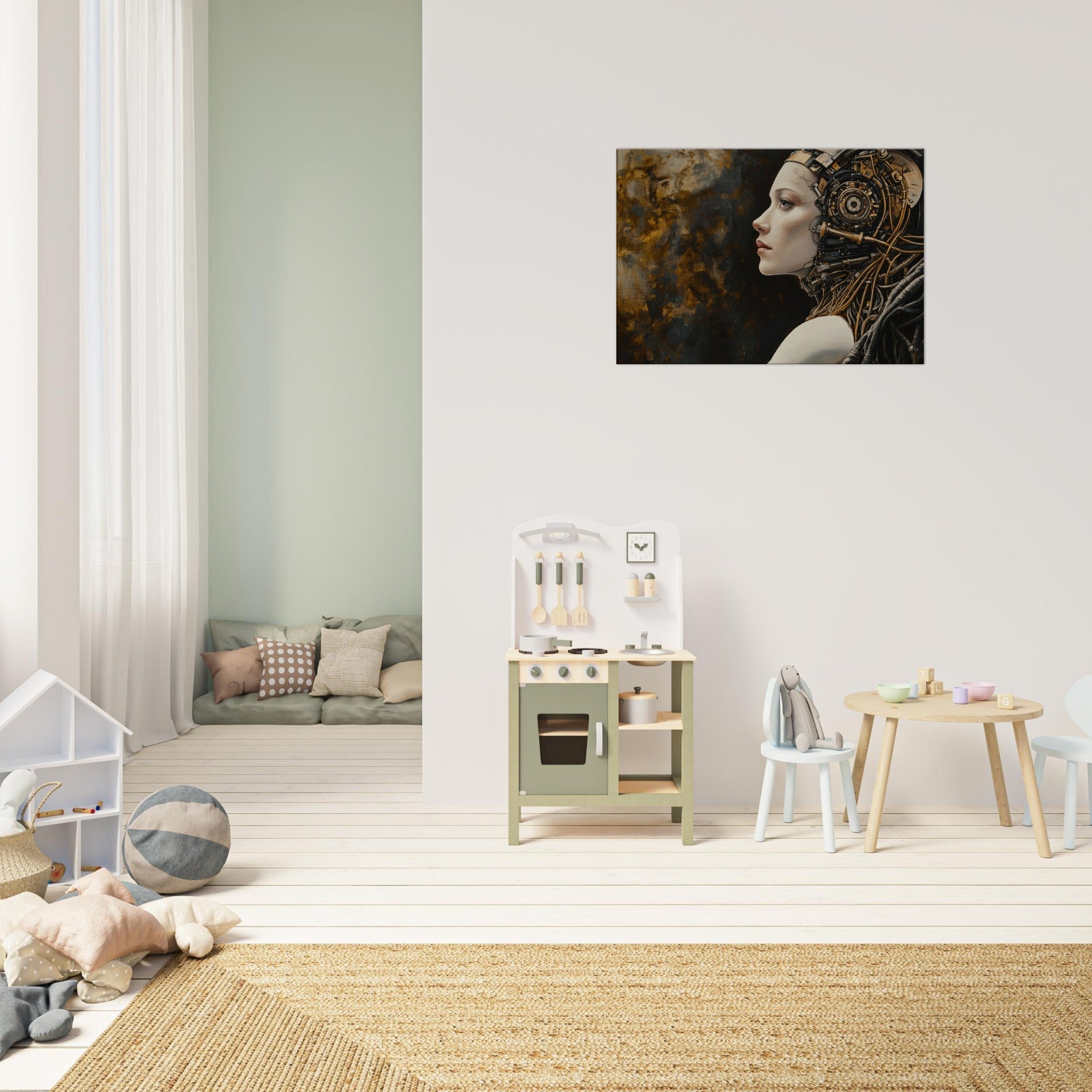 Canvas Landscape - Surrealist Hybrid Queen on a Biomechanical Thrown - Shop Ai Art WebShop - Digital Art online Store