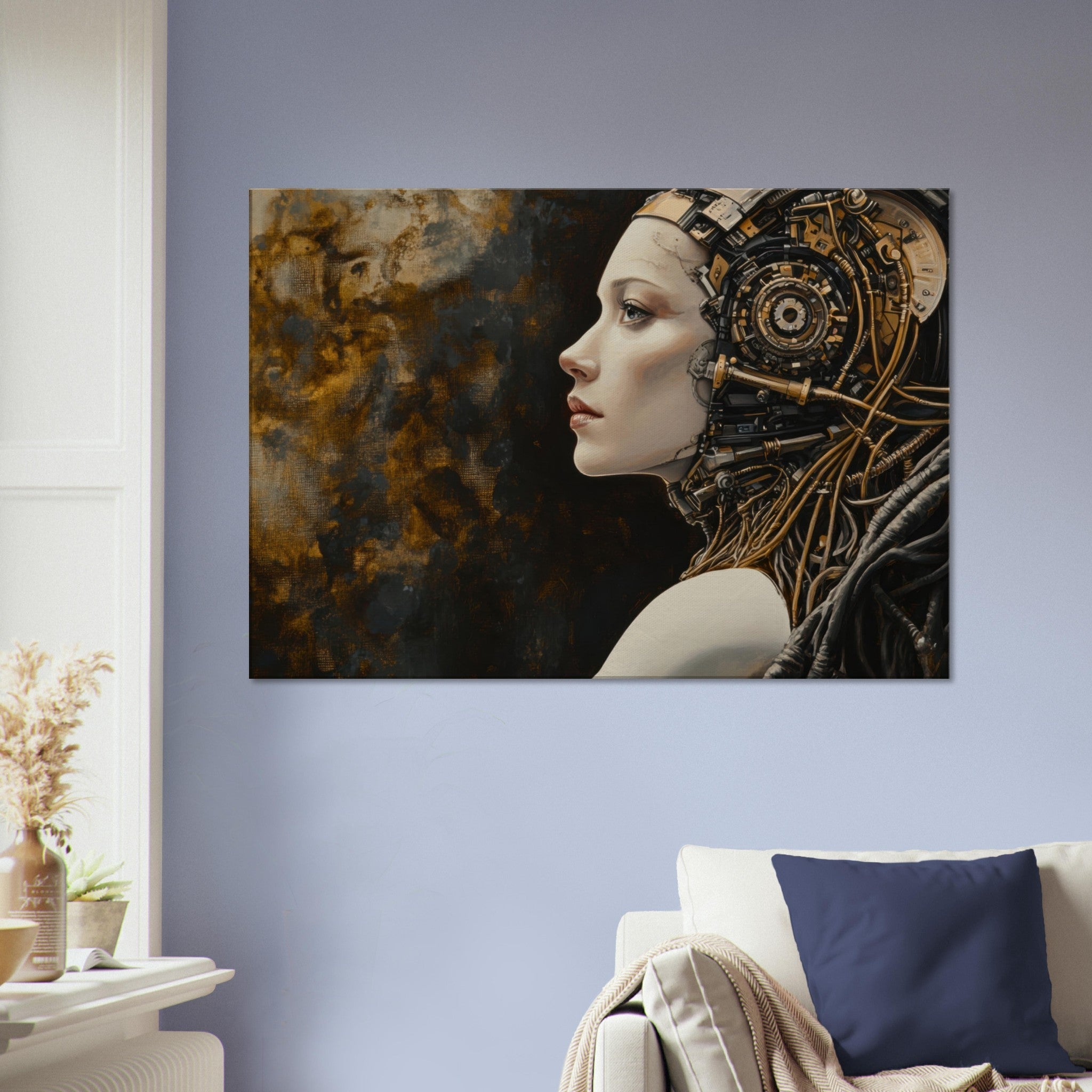 Canvas Landscape - Surrealist Hybrid Queen on a Biomechanical Thrown - Shop Ai Art WebShop - Digital Art online Store