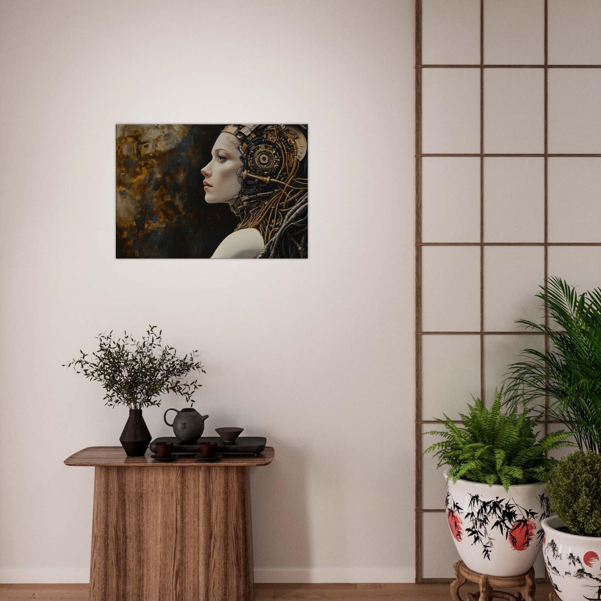 Canvas Landscape - Surrealist Hybrid Queen on a Biomechanical Thrown - Shop Ai Art WebShop - Digital Art online Store