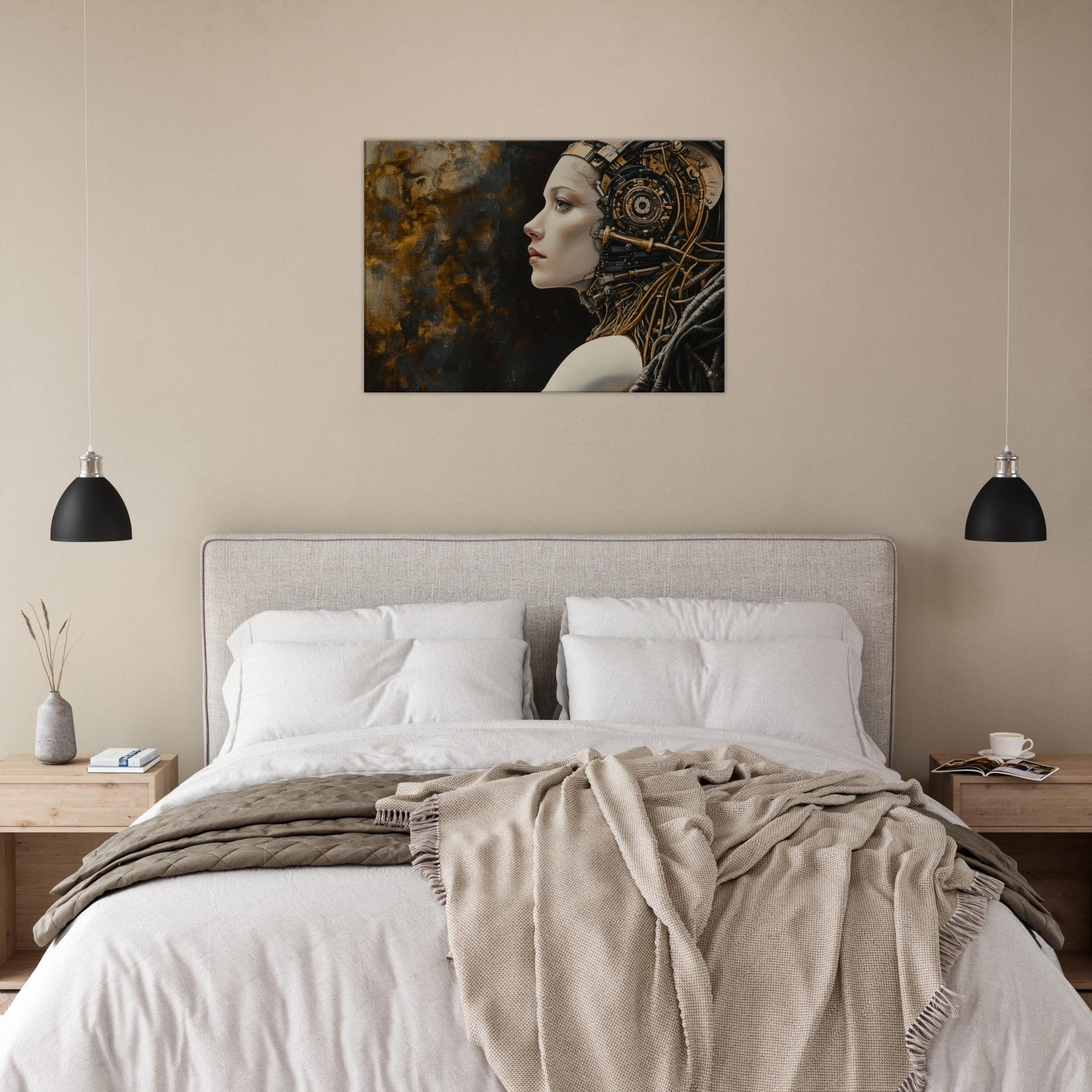 Canvas Landscape - Surrealist Hybrid Queen on a Biomechanical Thrown - Shop Ai Art WebShop - Digital Art online Store
