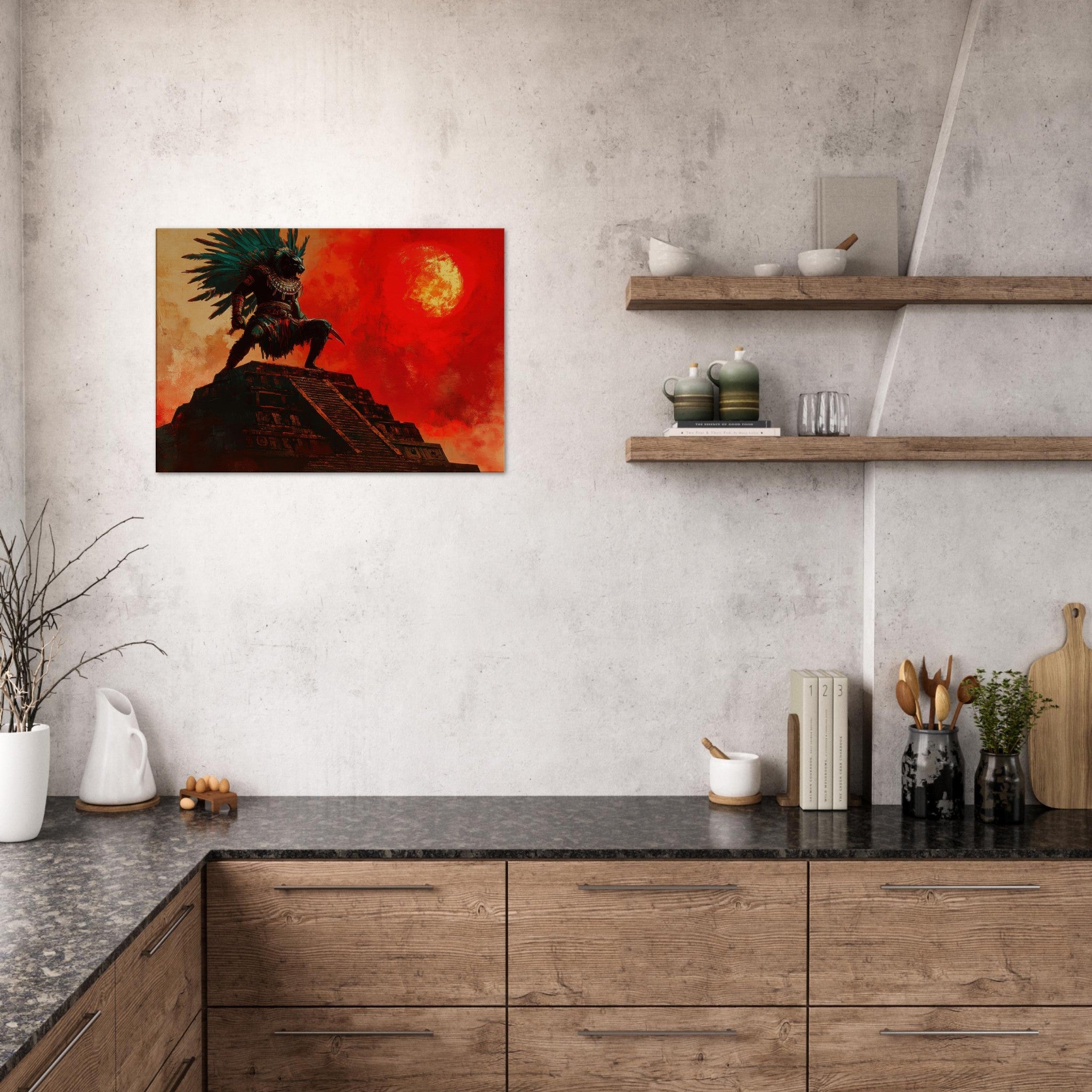 Canvas Landscape - The Aztec Sun Warriors Final Battle Mesoamerican - Shop Ai Art WebShop - Digital Art online Store