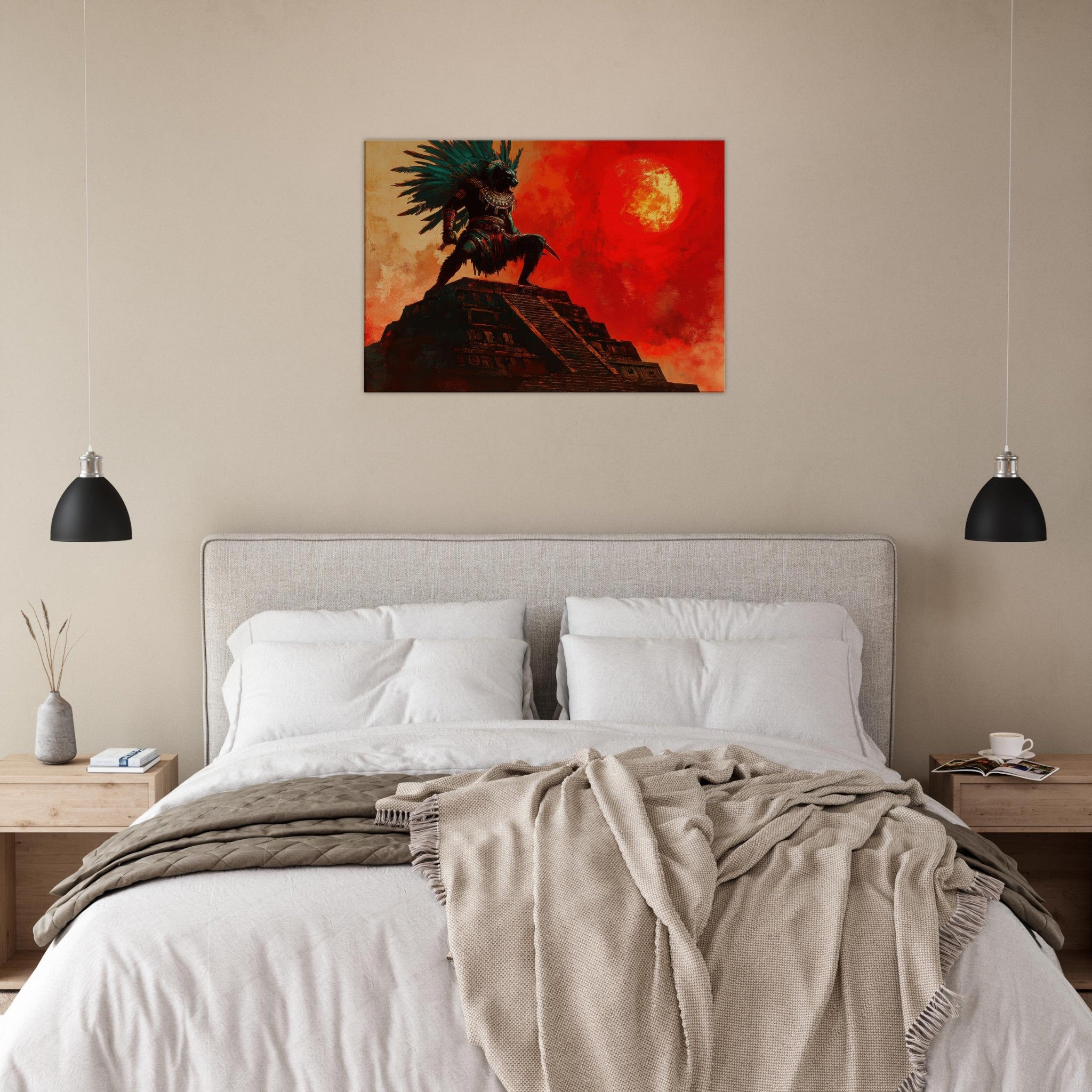 Canvas Landscape - The Aztec Sun Warriors Final Battle Mesoamerican - Shop Ai Art WebShop - Digital Art online Store