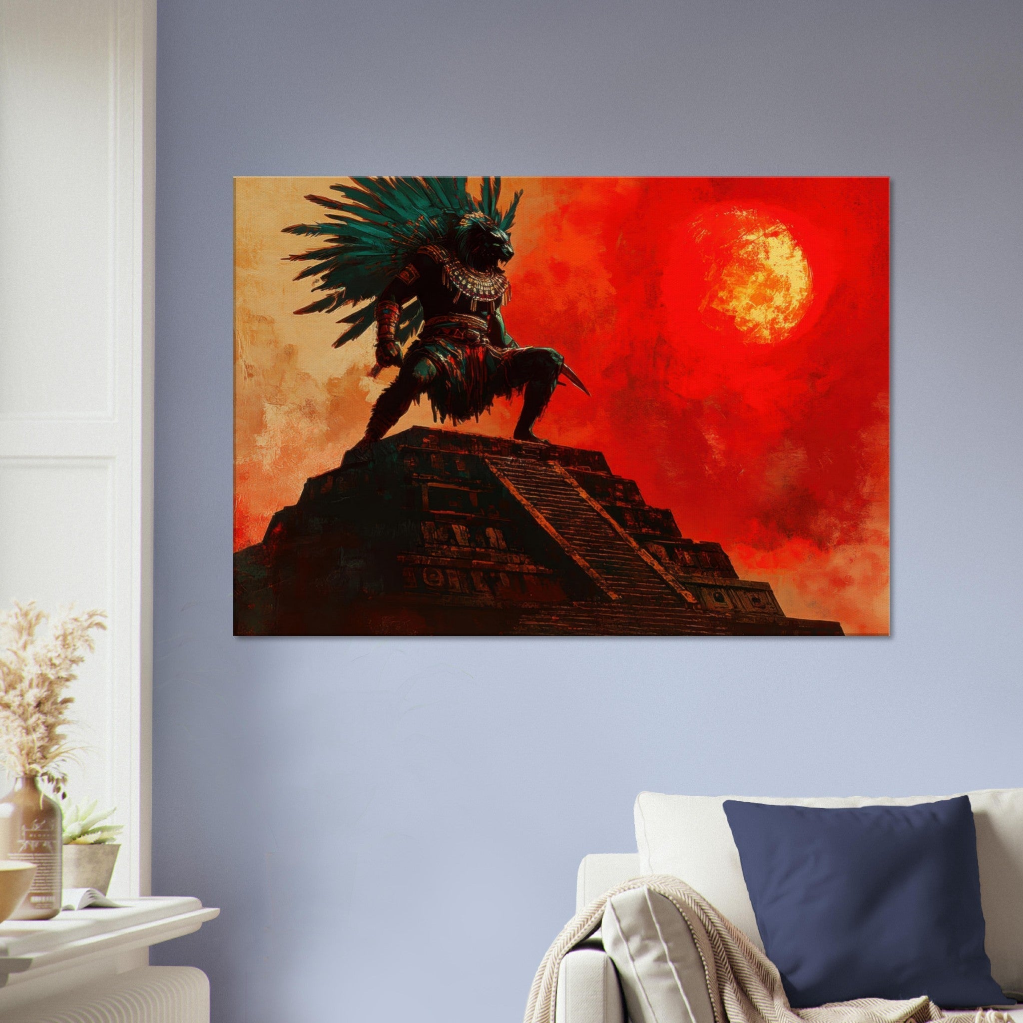 Canvas Landscape - The Aztec Sun Warriors Final Battle Mesoamerican - Shop Ai Art WebShop - Digital Art online Store