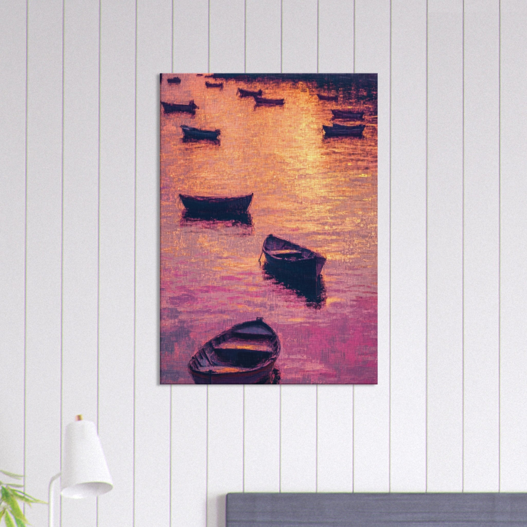Canvas Portrait - Boats at Dusk A harbor filled with gently rocky - Shop Ai Art WebShop - Digital Art online Store