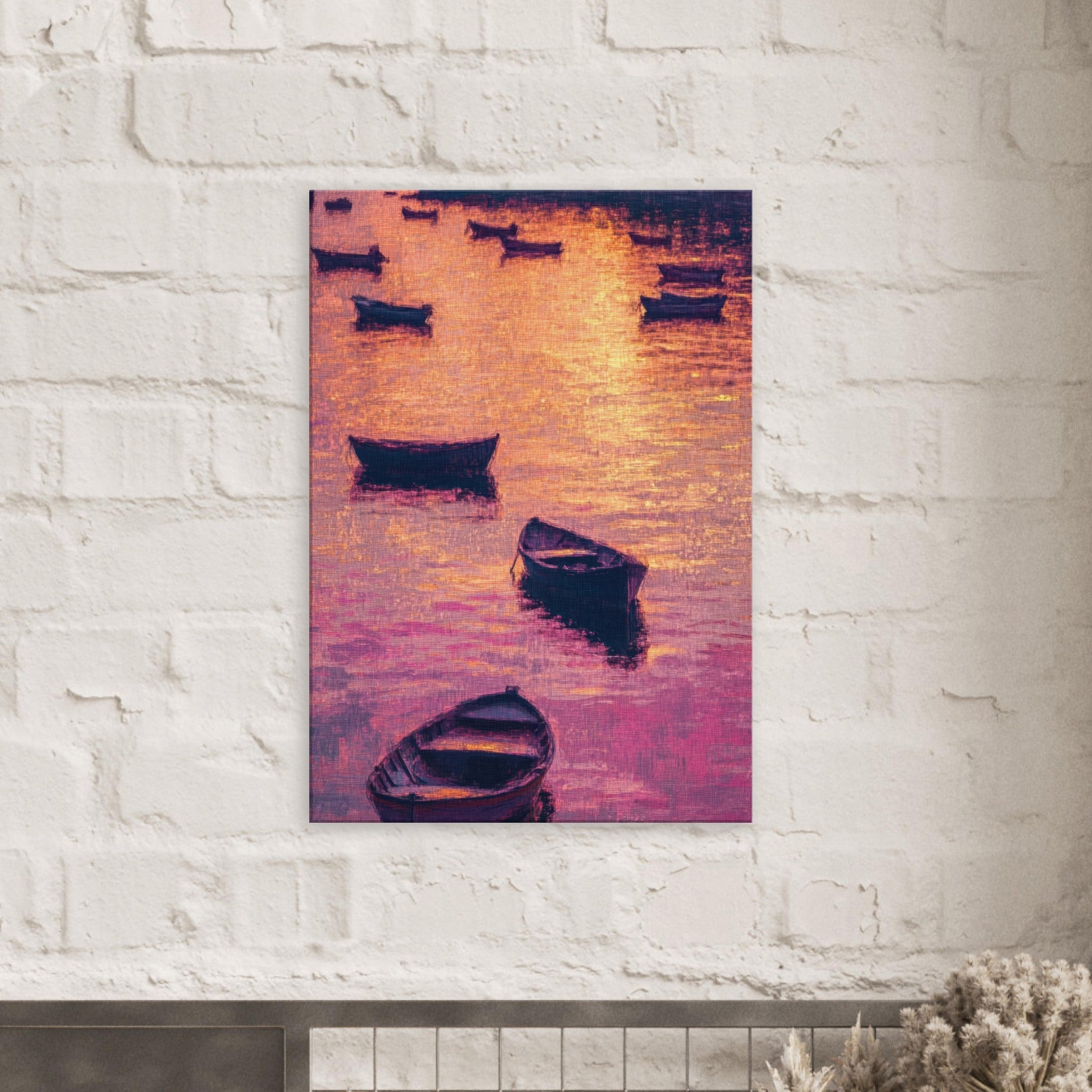 Canvas Portrait - Boats at Dusk A harbor filled with gently rocky - Shop Ai Art WebShop - Digital Art online Store