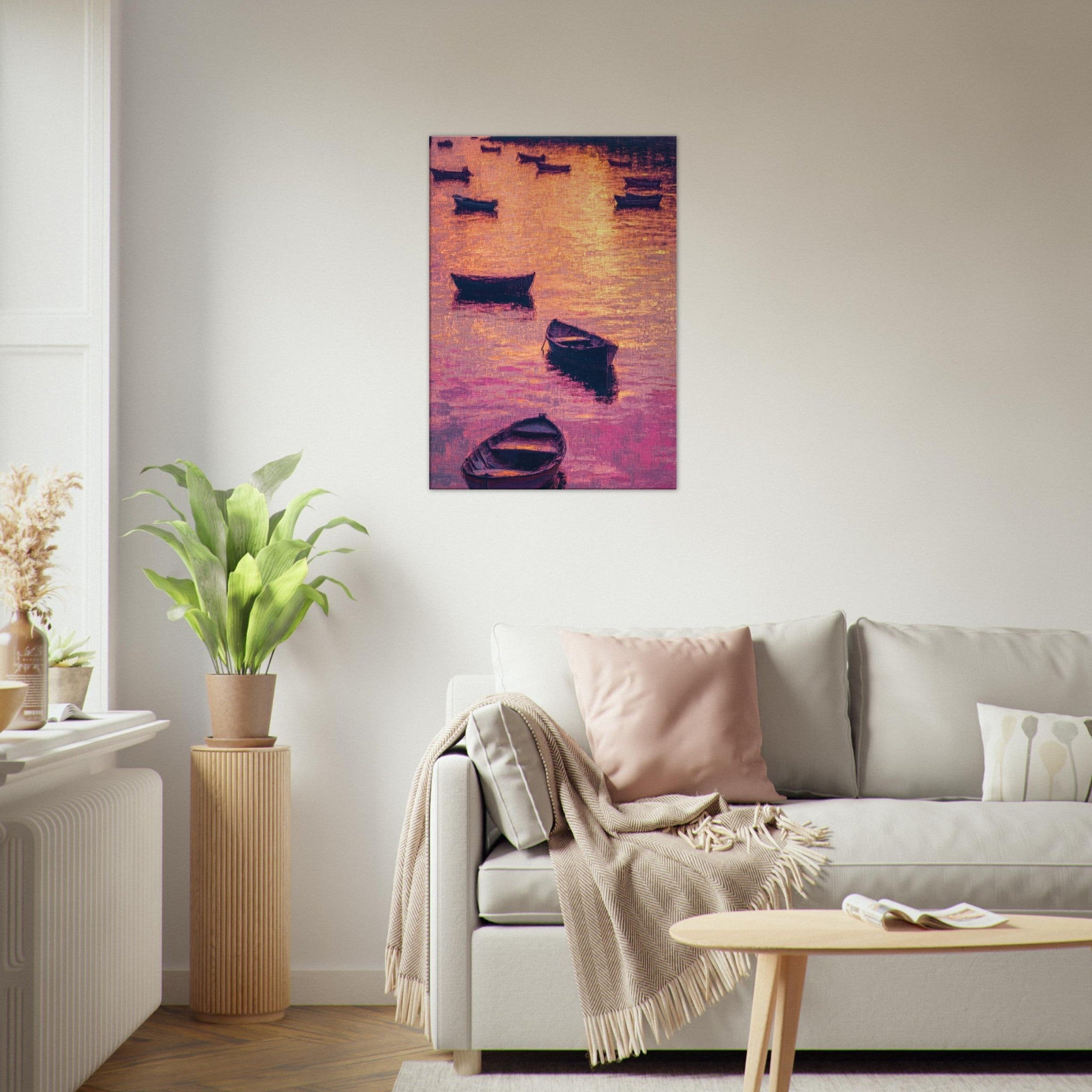 Canvas Portrait - Boats at Dusk A harbor filled with gently rocky - Shop Ai Art WebShop - Digital Art online Store