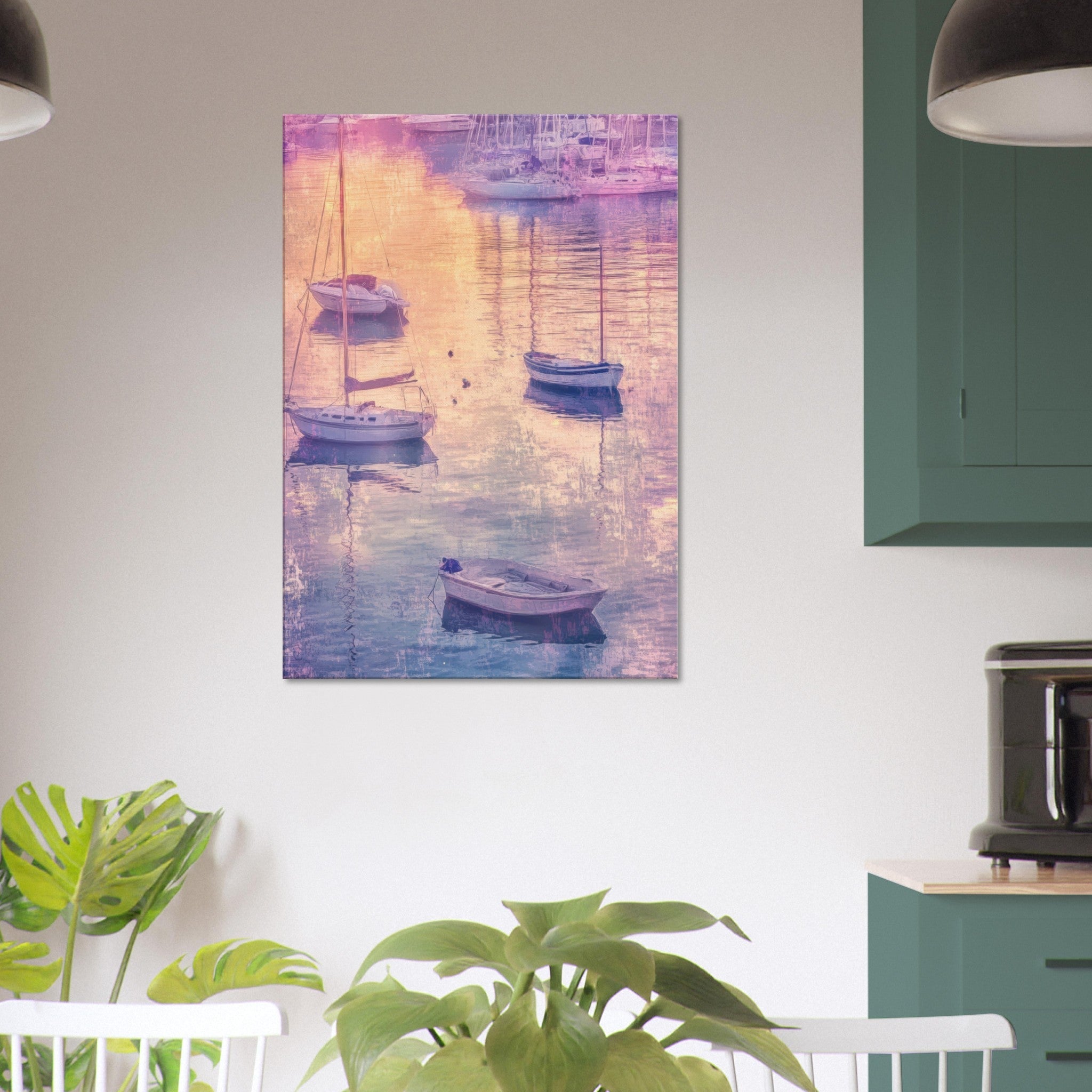 Canvas Portrait - Boats at Dusk A harbor filled with gently rocky 3 - Shop Ai Art WebShop - Digital Art online Store