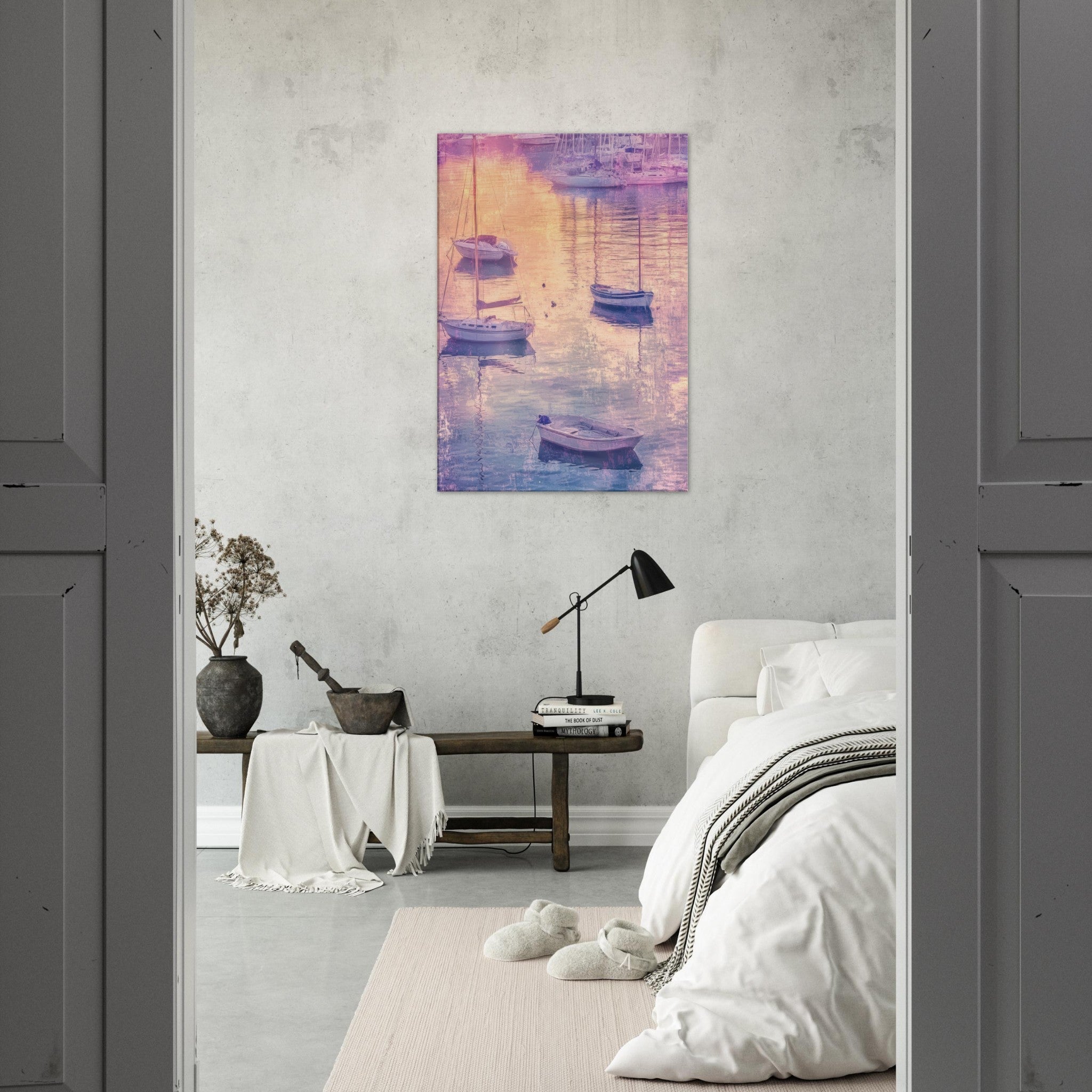 Canvas Portrait - Boats at Dusk A harbor filled with gently rocky 3 - Shop Ai Art WebShop - Digital Art online Store