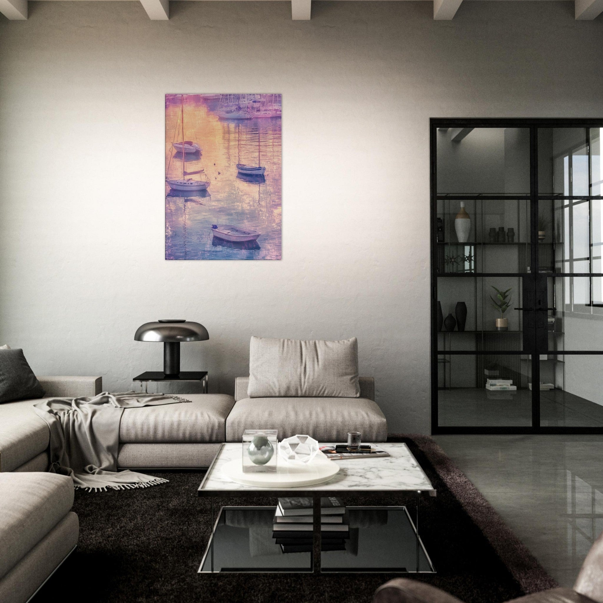 Canvas Portrait - Boats at Dusk A harbor filled with gently rocky 3 - Shop Ai Art WebShop - Digital Art online Store