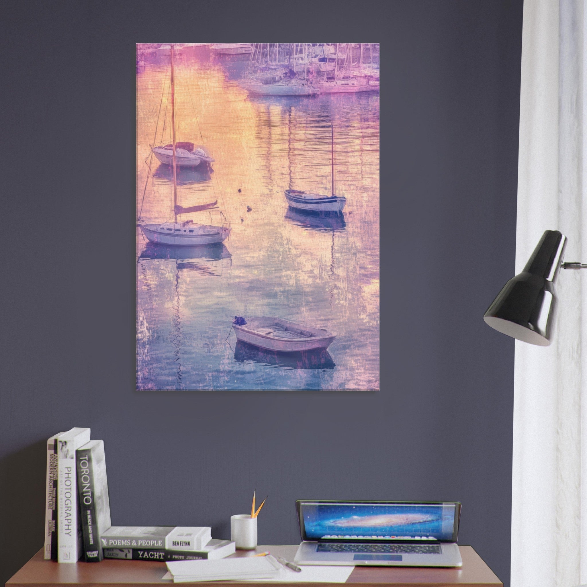Canvas Portrait - Boats at Dusk A harbor filled with gently rocky 3 - Shop Ai Art WebShop - Digital Art online Store