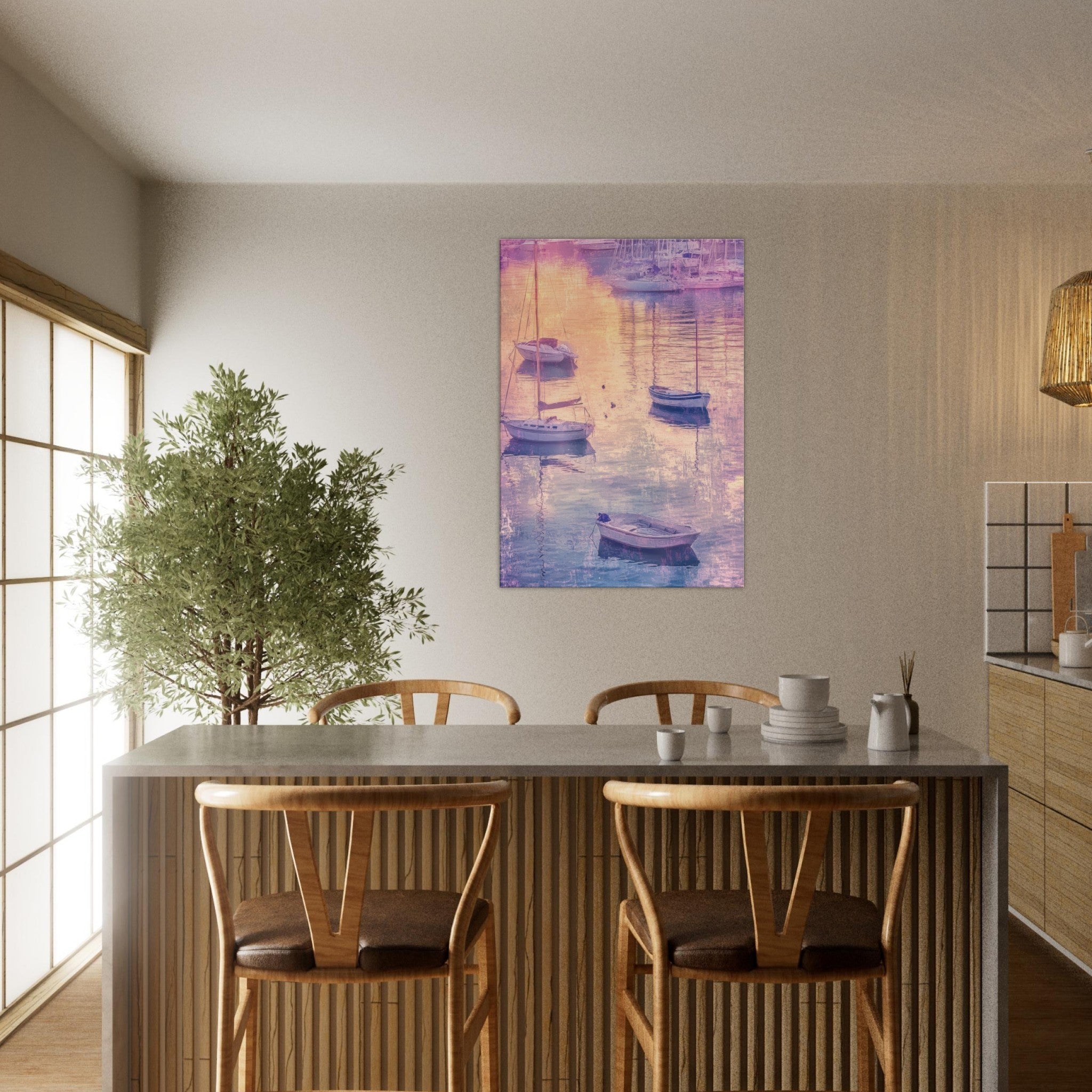 Canvas Portrait - Boats at Dusk A harbor filled with gently rocky 3 - Shop Ai Art WebShop - Digital Art online Store