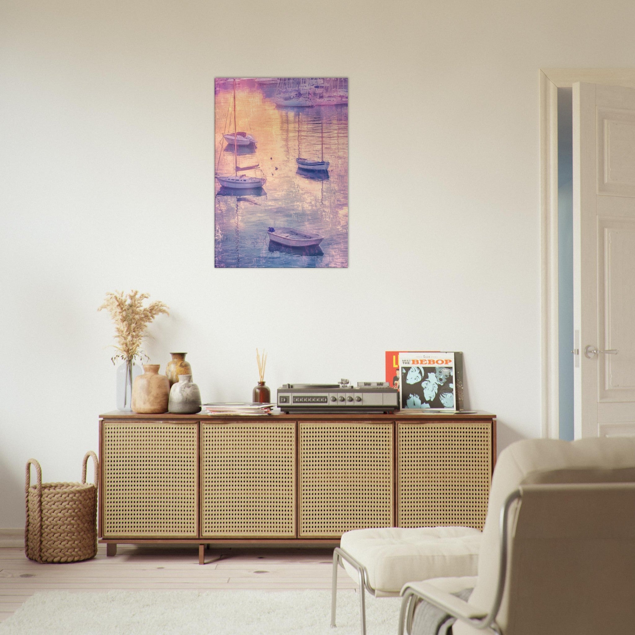 Canvas Portrait - Boats at Dusk A harbor filled with gently rocky 3 - Shop Ai Art WebShop - Digital Art online Store