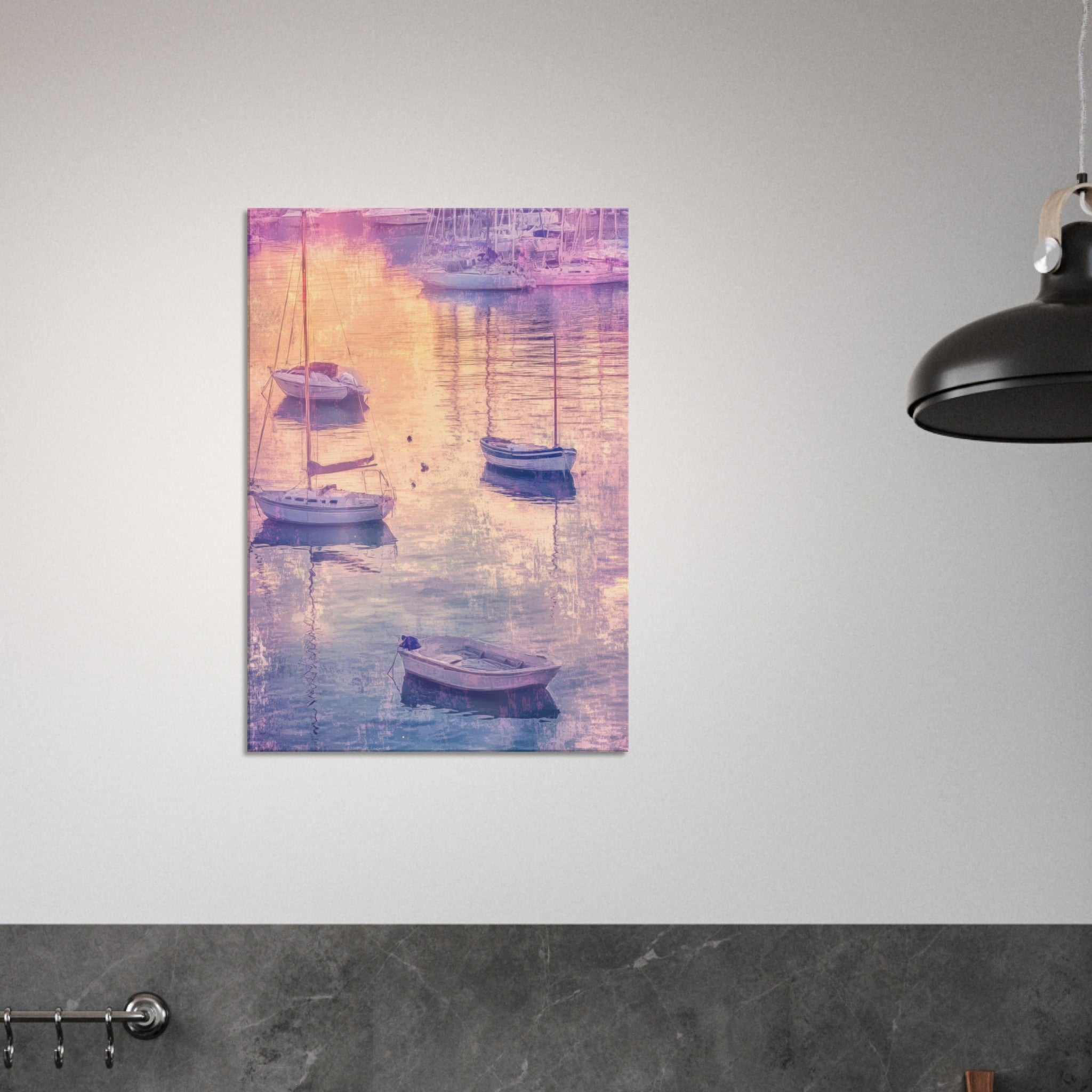 Canvas Portrait - Boats at Dusk A harbor filled with gently rocky 3 - Shop Ai Art WebShop - Digital Art online Store