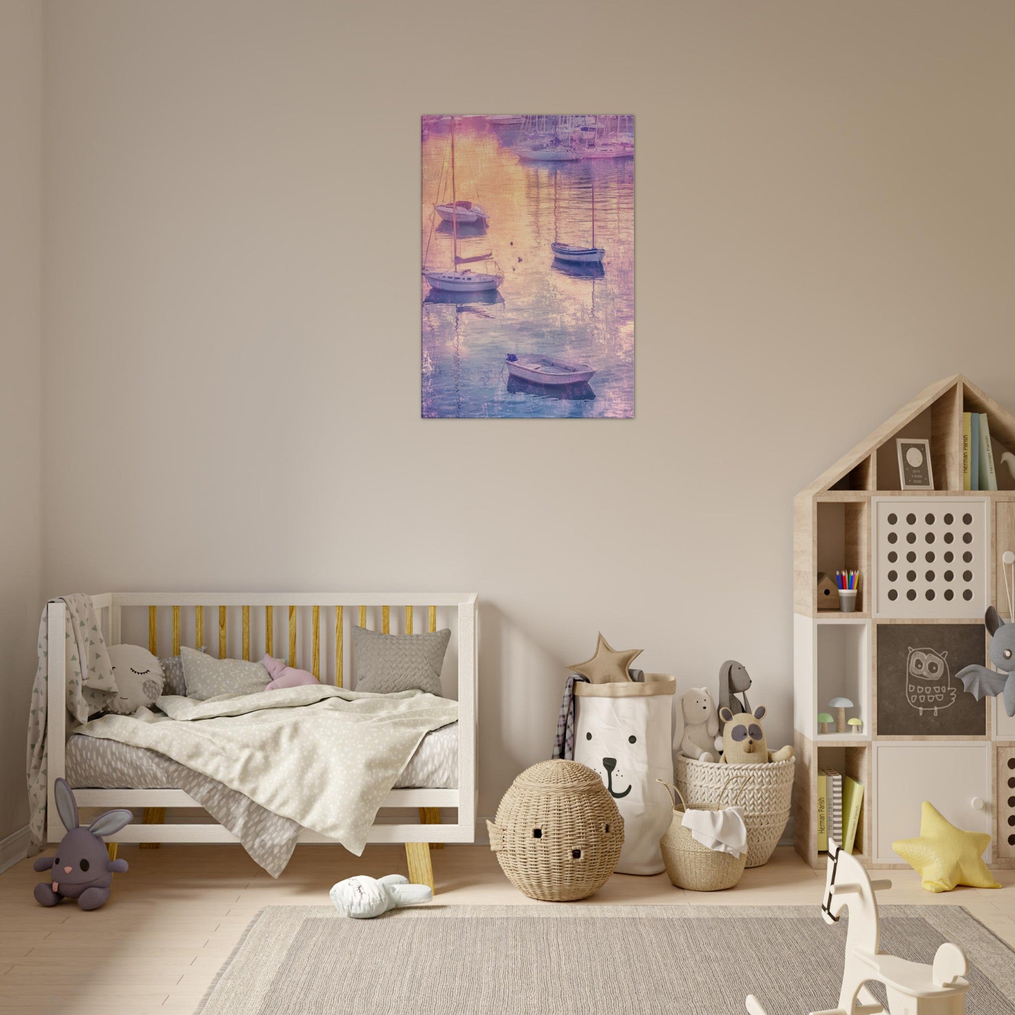 Canvas Portrait - Boats at Dusk A harbor filled with gently rocky 3 - Shop Ai Art WebShop - Digital Art online Store