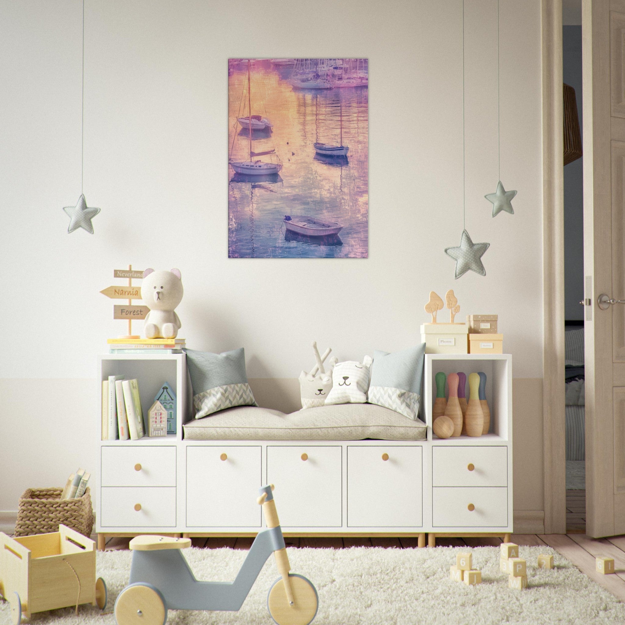 Canvas Portrait - Boats at Dusk A harbor filled with gently rocky 3 - Shop Ai Art WebShop - Digital Art online Store