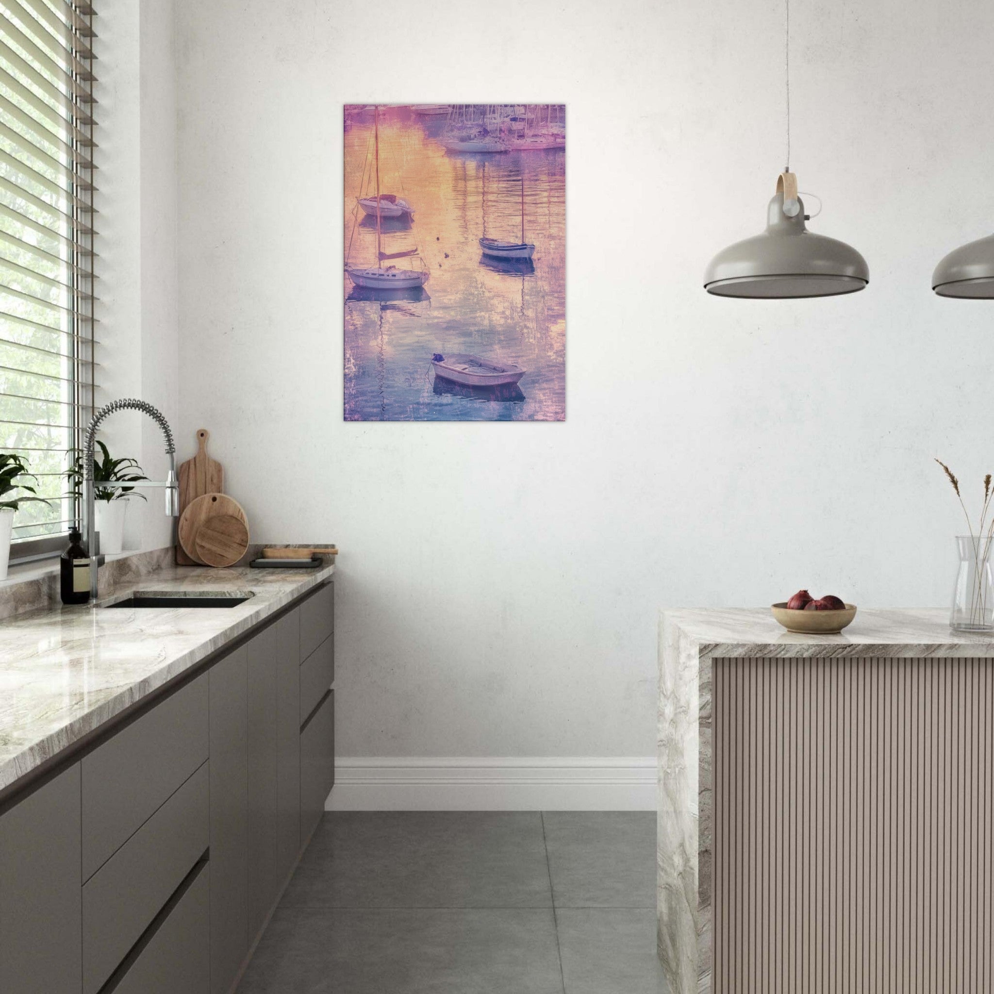 Canvas Portrait - Boats at Dusk A harbor filled with gently rocky 3 - Shop Ai Art WebShop - Digital Art online Store