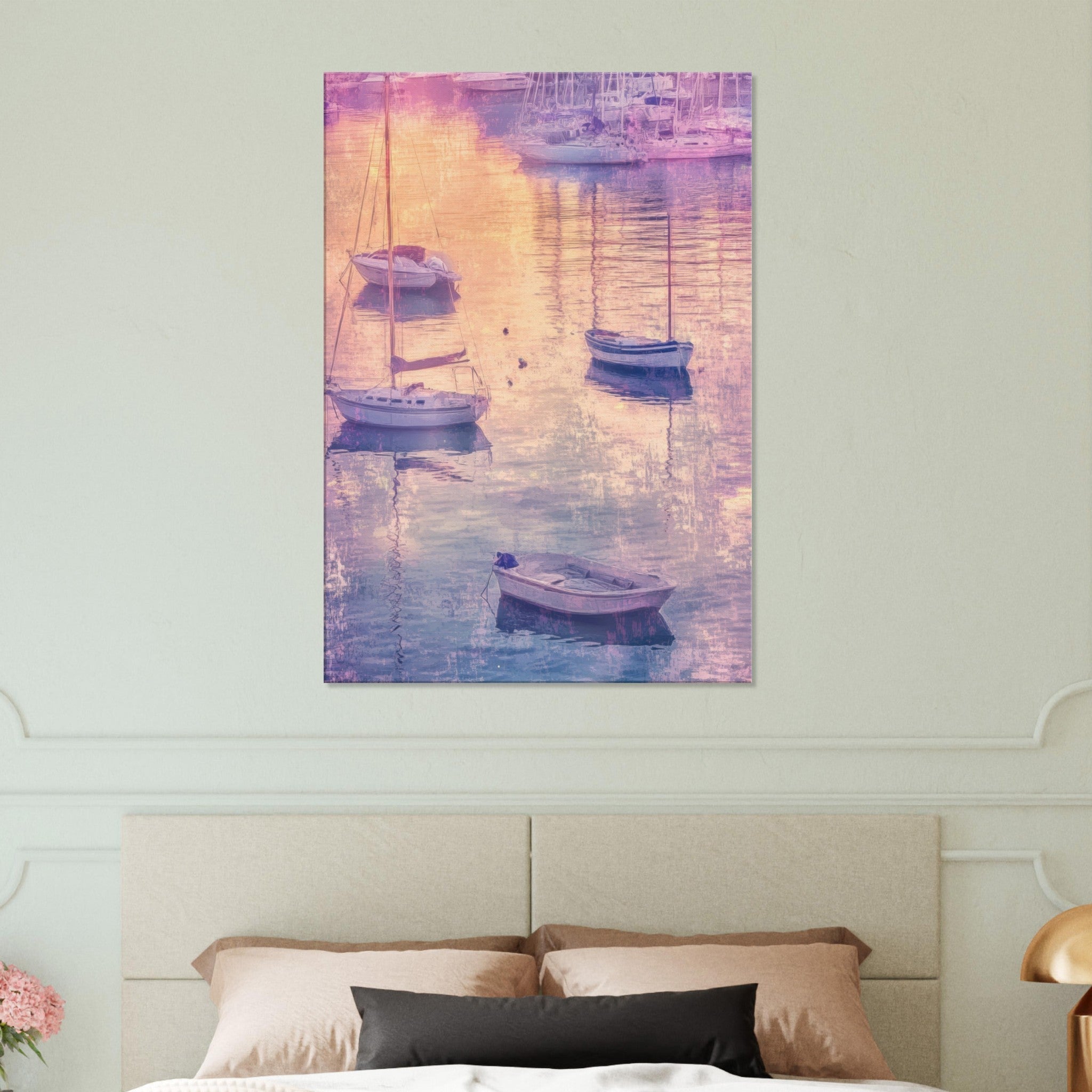 Canvas Portrait - Boats at Dusk A harbor filled with gently rocky 3 - Shop Ai Art WebShop - Digital Art online Store
