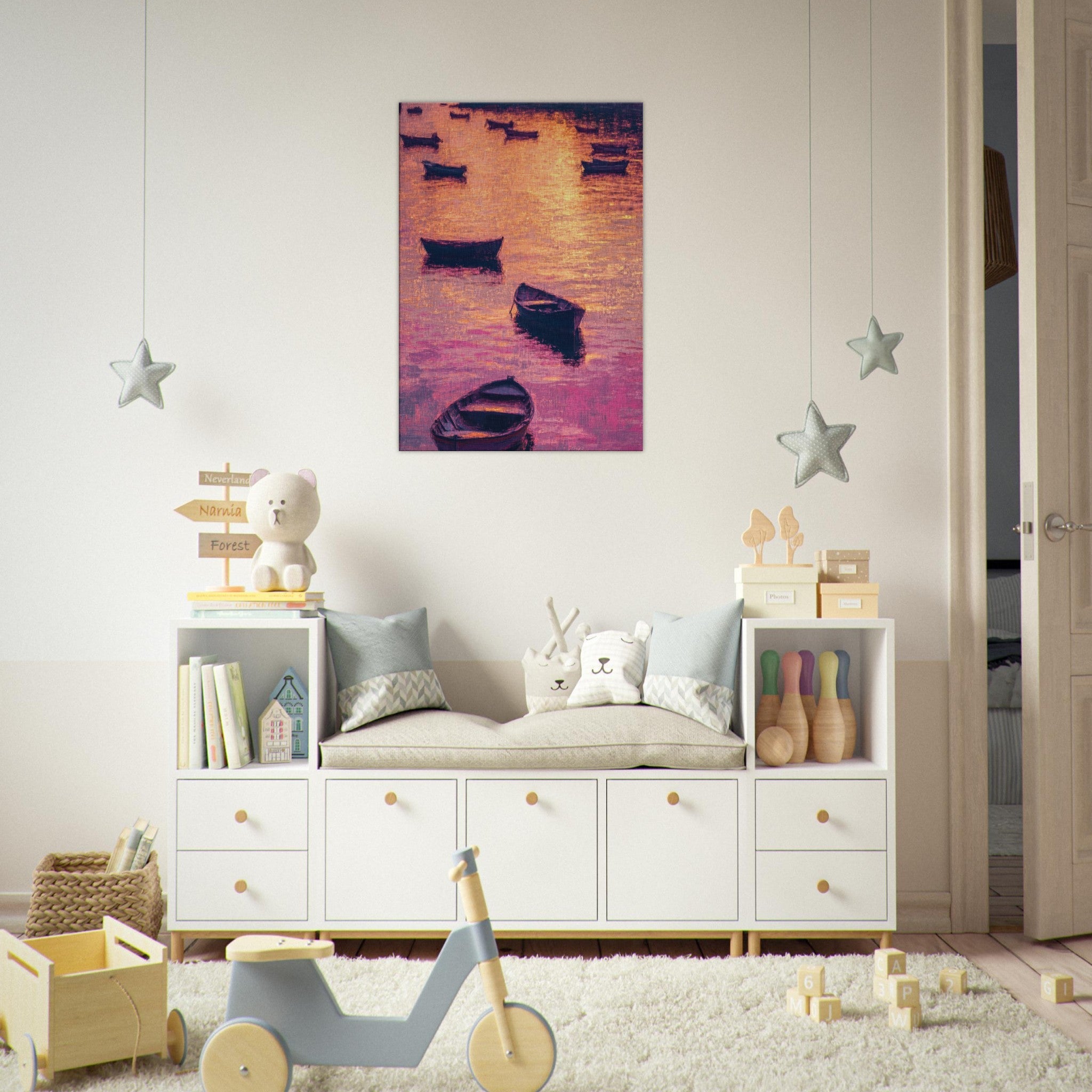 Canvas Portrait - Boats at Dusk A harbor filled with gently rocky - Shop Ai Art WebShop - Digital Art online Store