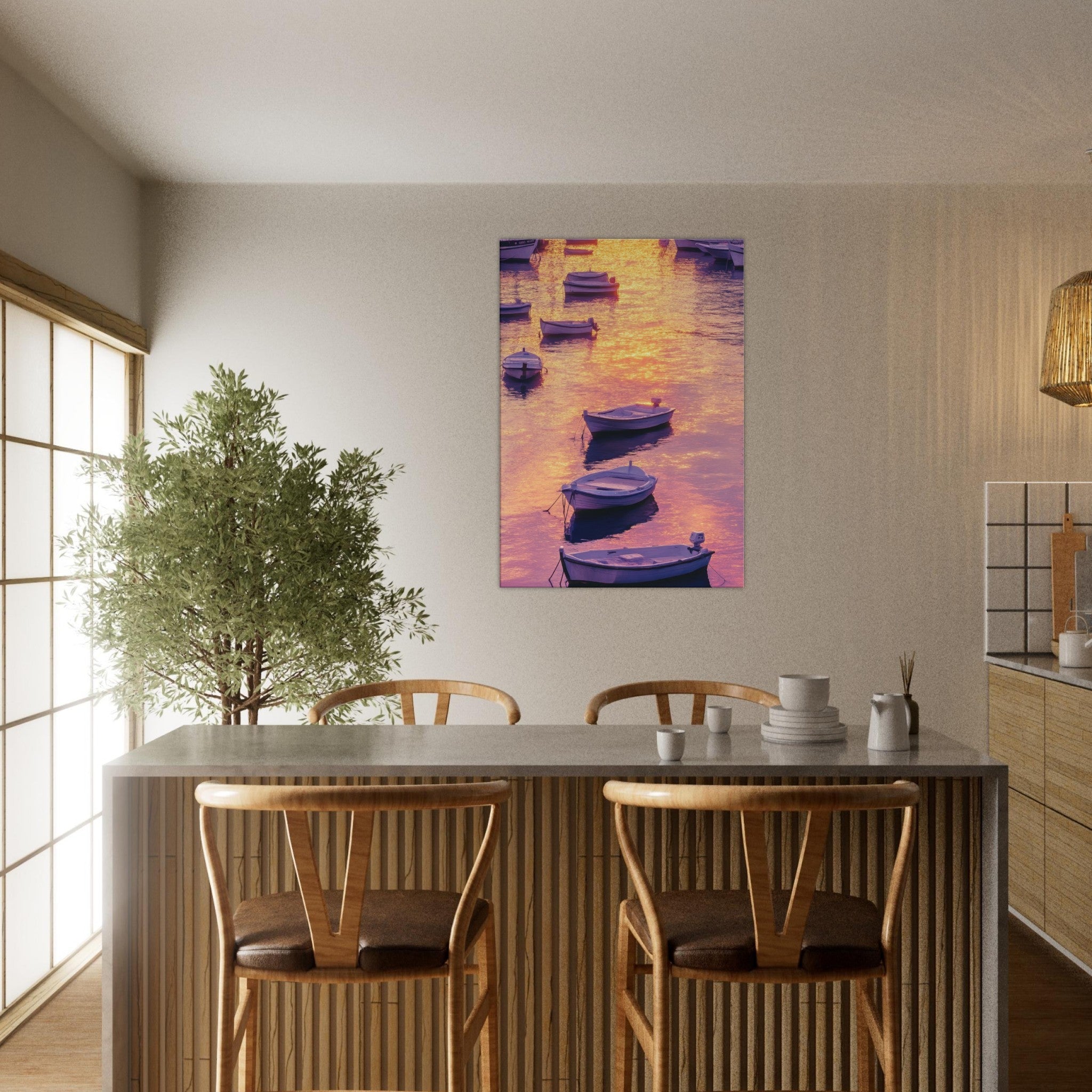 Canvas Portrait - Boats at Dusk A harbor filled with gently rocky 4 - Shop Ai Art WebShop - Digital Art online Store