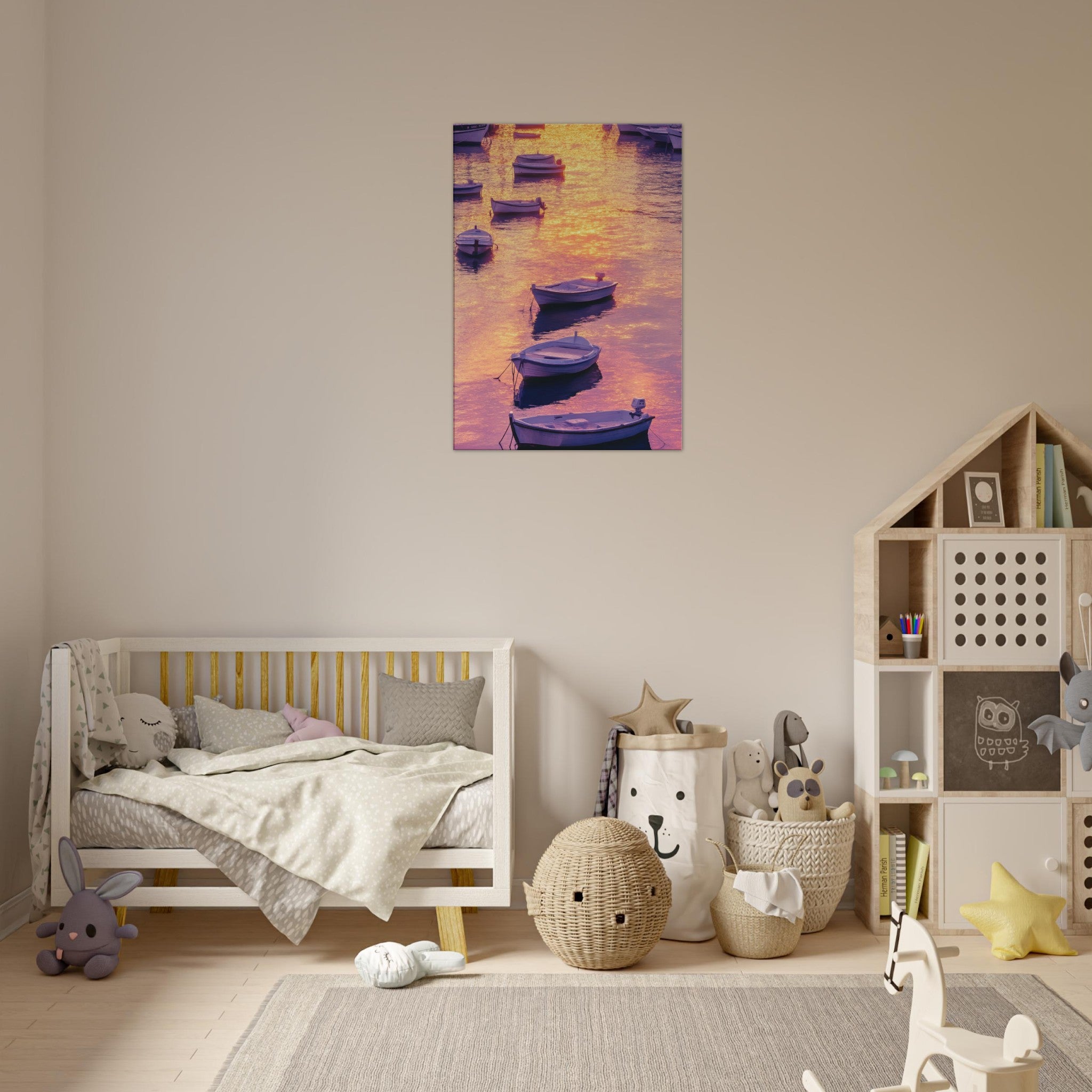 Canvas Portrait - Boats at Dusk A harbor filled with gently rocky 4 - Shop Ai Art WebShop - Digital Art online Store