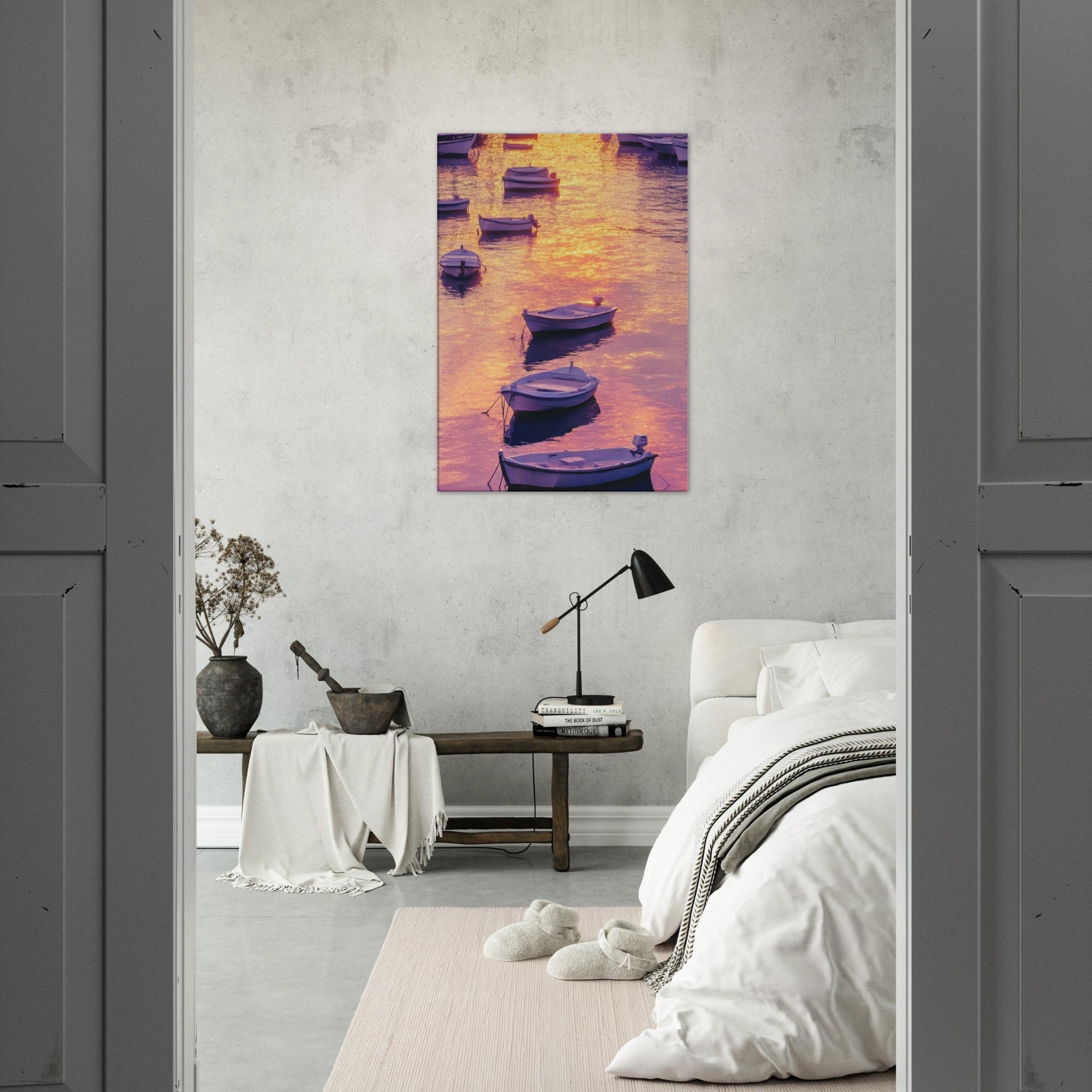 Canvas Portrait - Boats at Dusk A harbor filled with gently rocky 4 - Shop Ai Art WebShop - Digital Art online Store