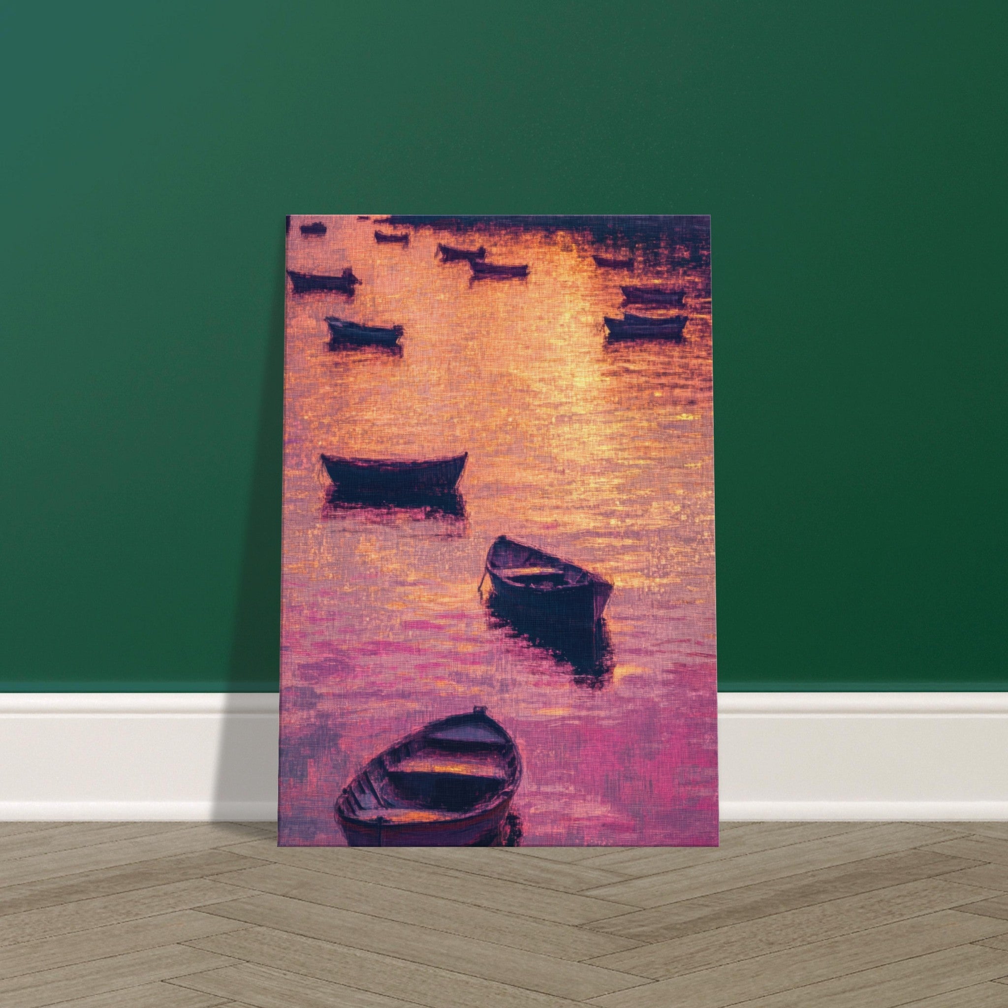 Canvas Portrait - Boats at Dusk A harbor filled with gently rocky - Shop Ai Art WebShop - Digital Art online Store