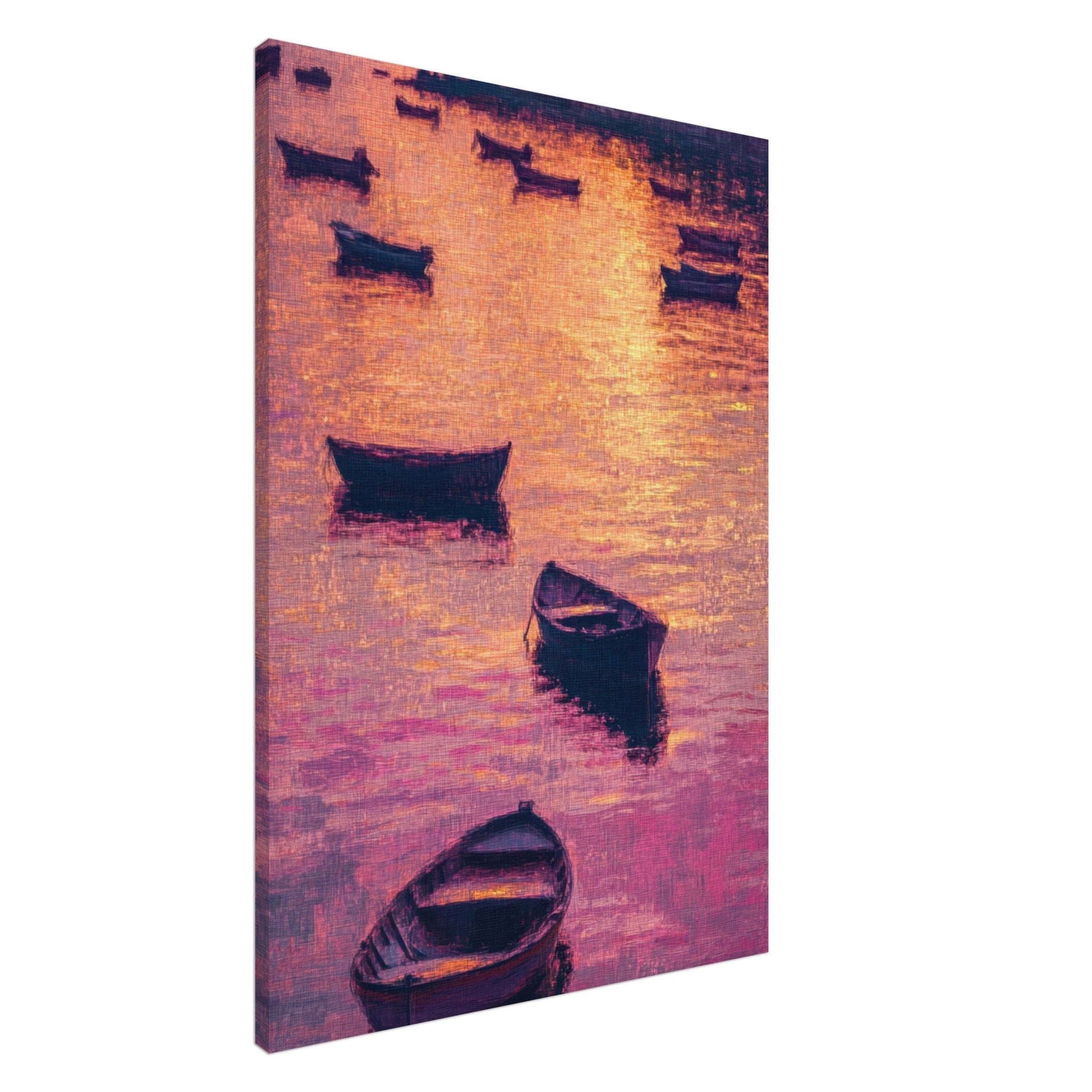 Canvas Portrait - Boats at Dusk A harbor filled with gently rocky - Shop Ai Art WebShop - Digital Art online Store