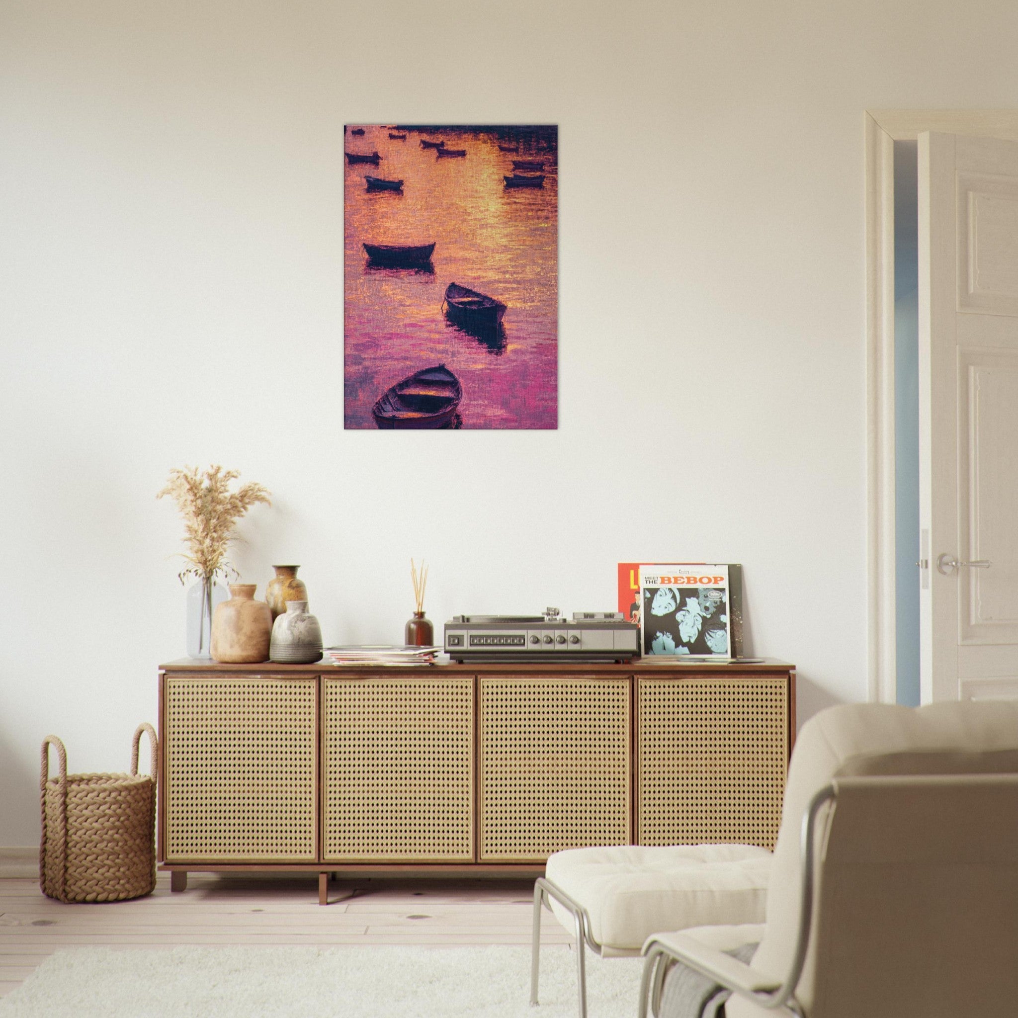 Canvas Portrait - Boats at Dusk A harbor filled with gently rocky - Shop Ai Art WebShop - Digital Art online Store