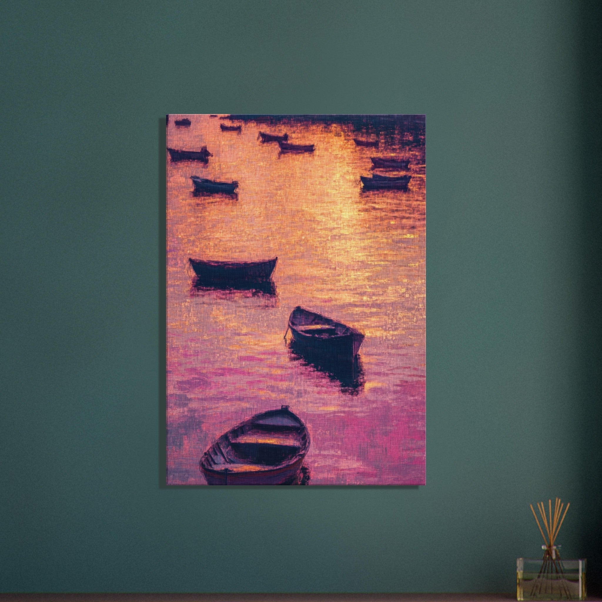 Canvas Portrait - Boats at Dusk A harbor filled with gently rocky - Shop Ai Art WebShop - Digital Art online Store