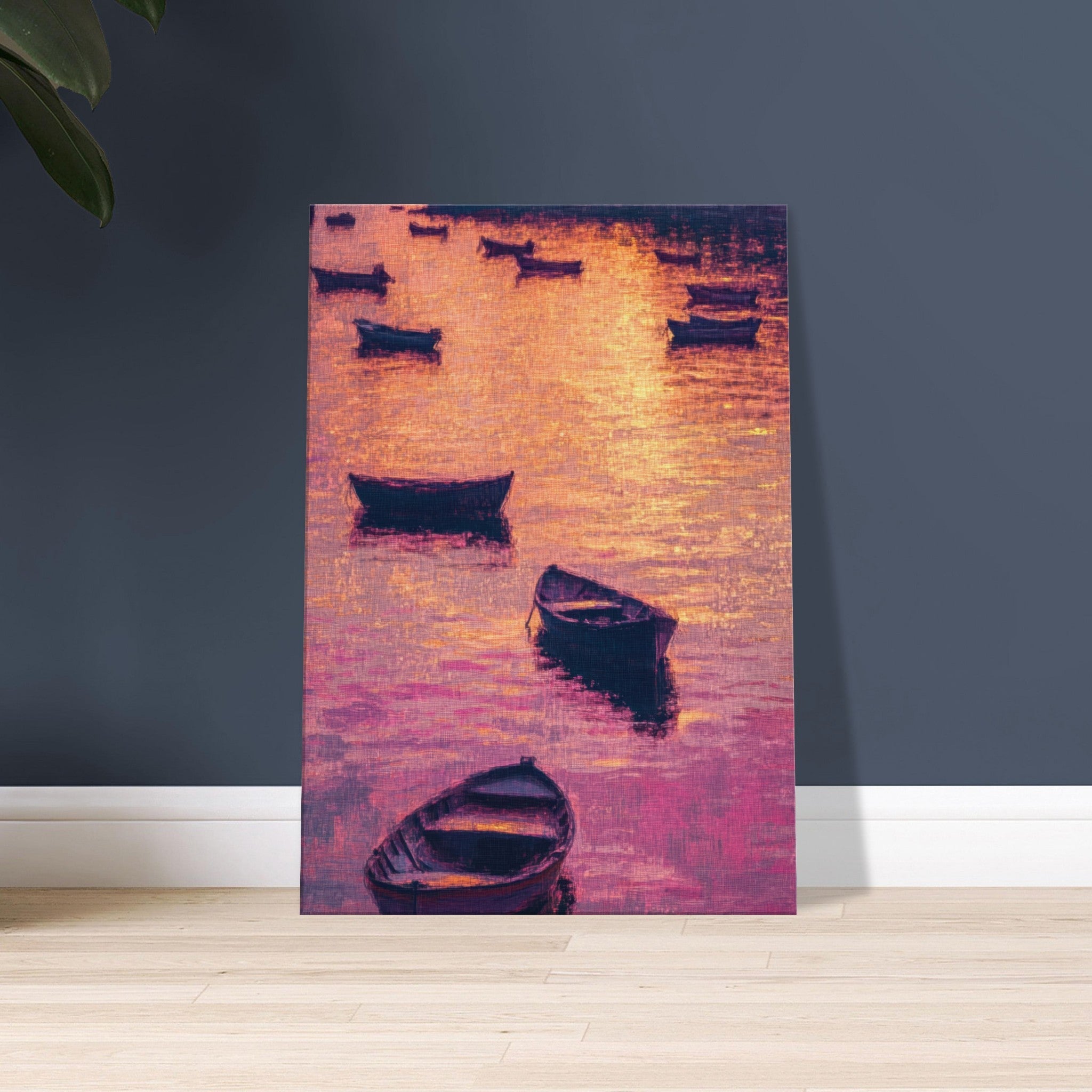 Canvas Portrait - Boats at Dusk A harbor filled with gently rocky - Shop Ai Art WebShop - Digital Art online Store