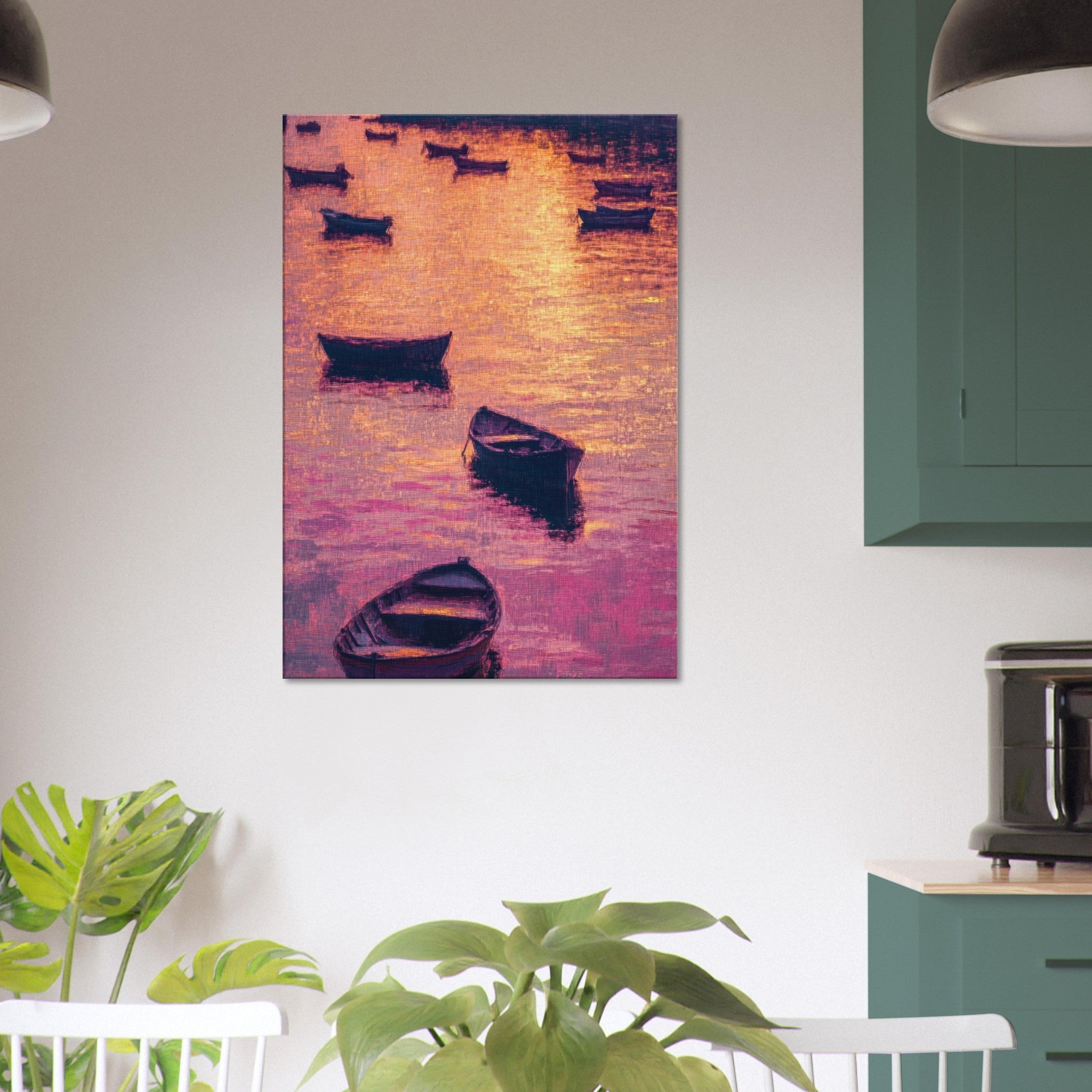 Canvas Portrait - Boats at Dusk A harbor filled with gently rocky - Shop Ai Art WebShop - Digital Art online Store