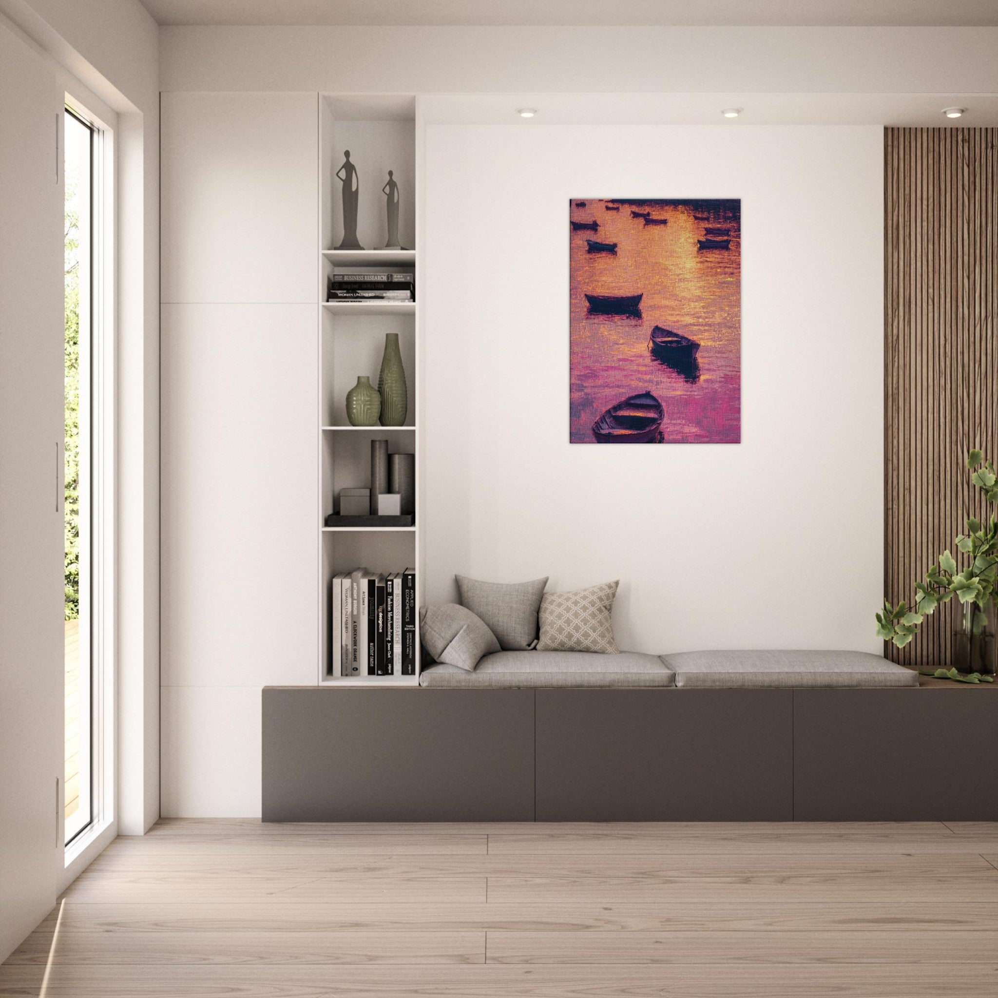 Canvas Portrait - Boats at Dusk A harbor filled with gently rocky - Shop Ai Art WebShop - Digital Art online Store